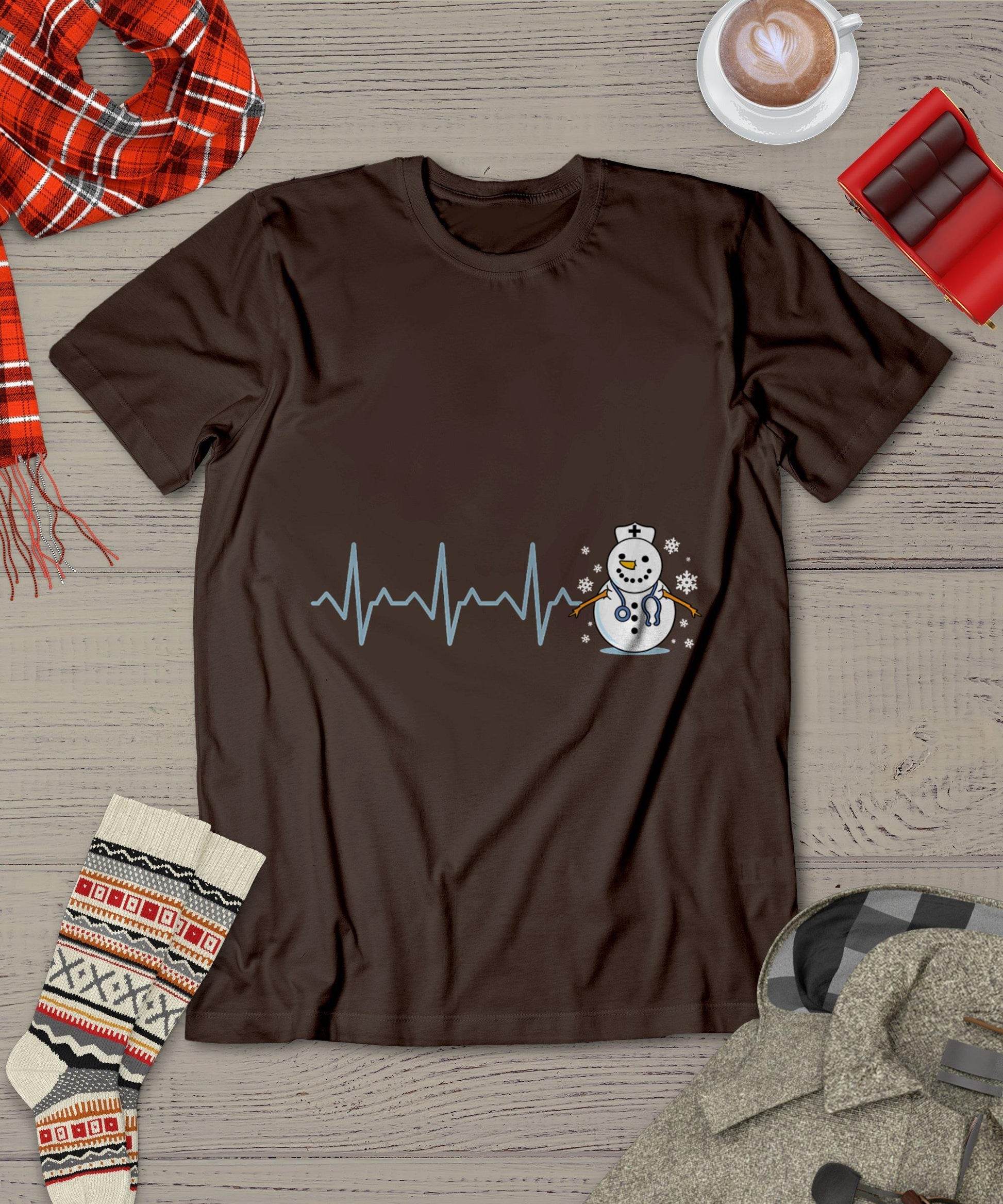 Heartbeat Nurse Snowman Nurse Christmas T-Shirt