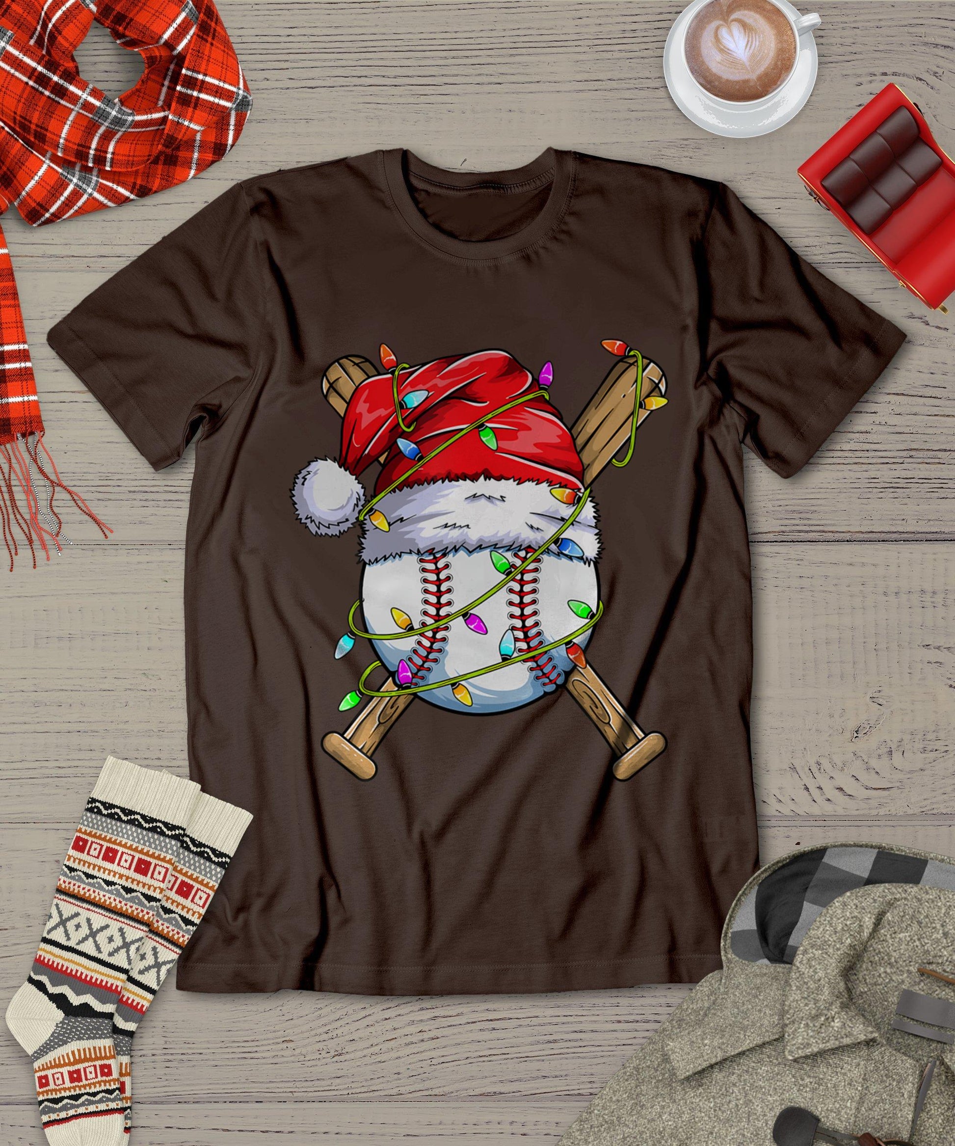 Santa Sports Design For Men Boys Christmas Baseball Player T-Shirt