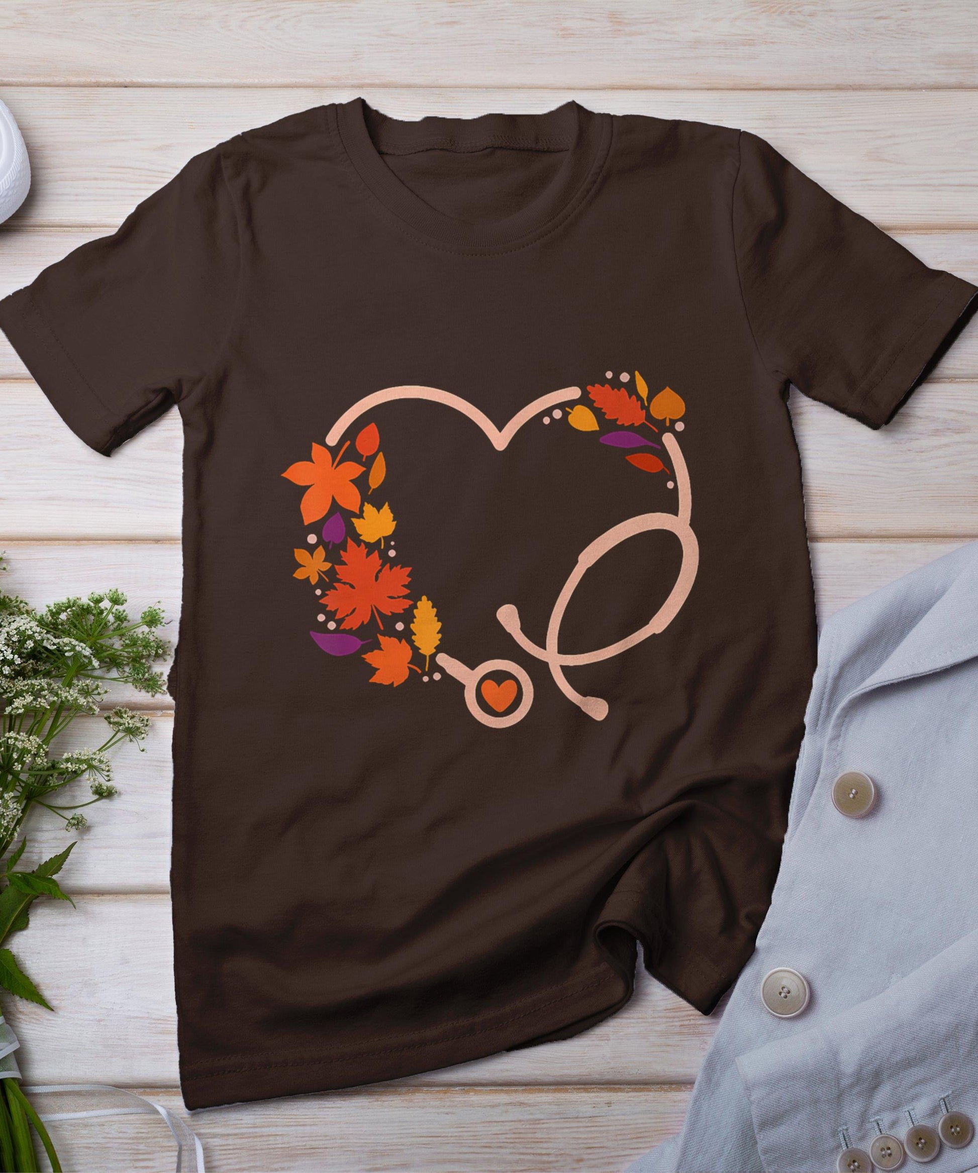 Fall Stethoscope Nurse Thanksgiving Nursing Autumn Scrub Top T-Shirt