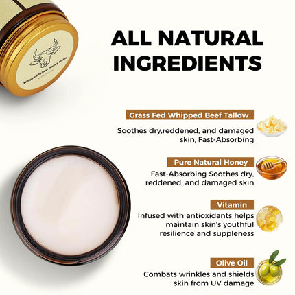 Lopeie Whipped Grass-Fed Beef Tallow Honey Balm - 4 Oz,Moisturizing Cream for Soft, Smooth Skin - Handmade All-Natural Moisturizer - Lavender