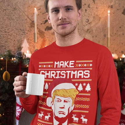 Make Christmas Great Again Sweatshirt Trump Ugly Xmas Sweater Style Long Sleeve Large Red