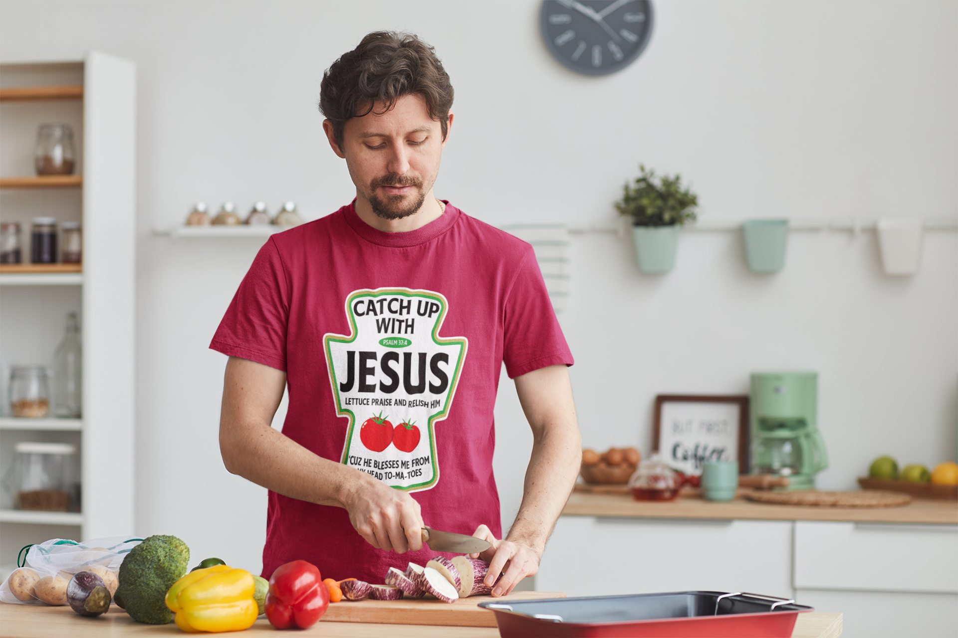 Catch Up With Jesus Ketchup Religious Christian T-Shirt