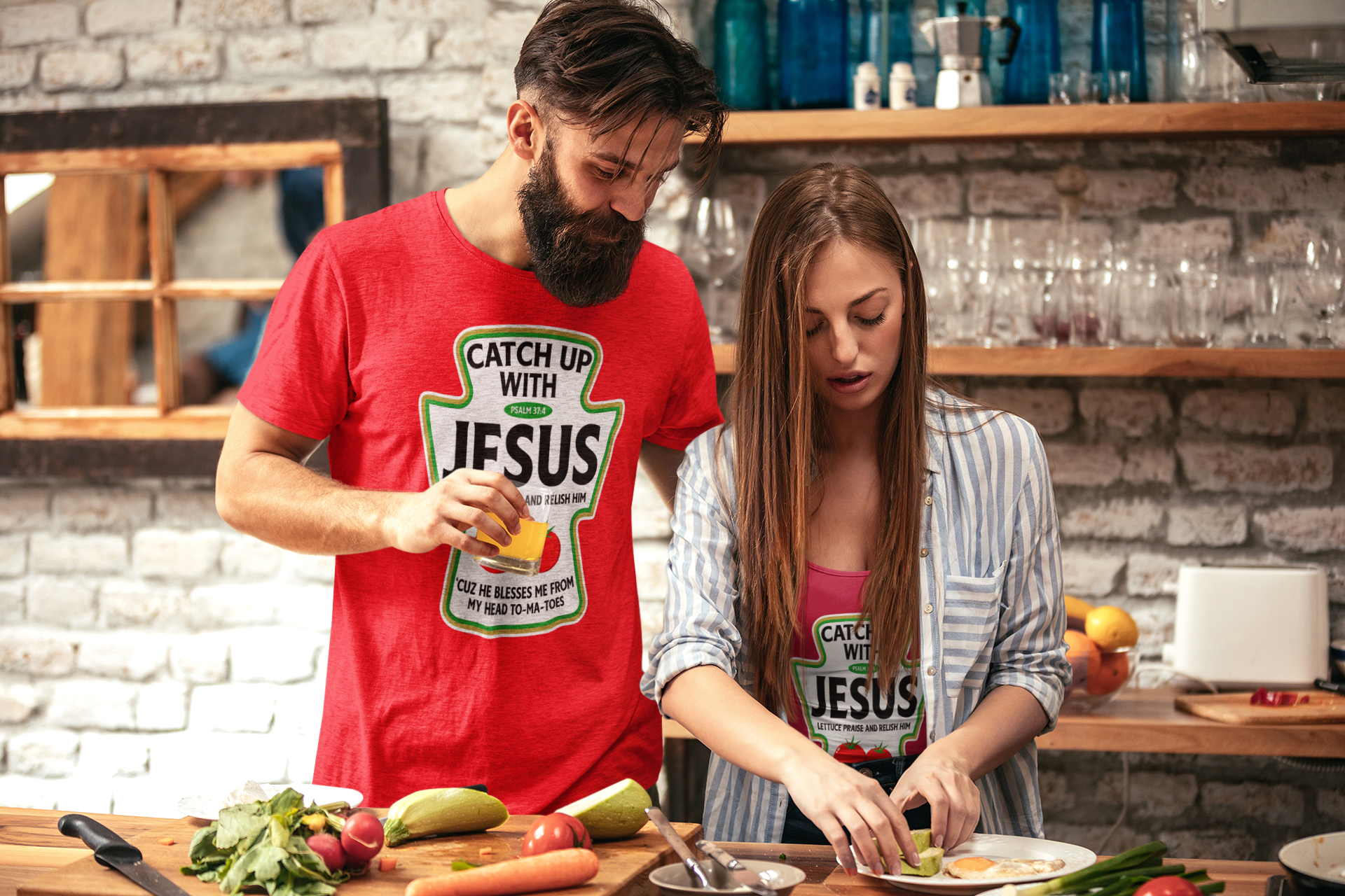 Catch Up With Jesus Ketchup Religious Christian T-Shirt