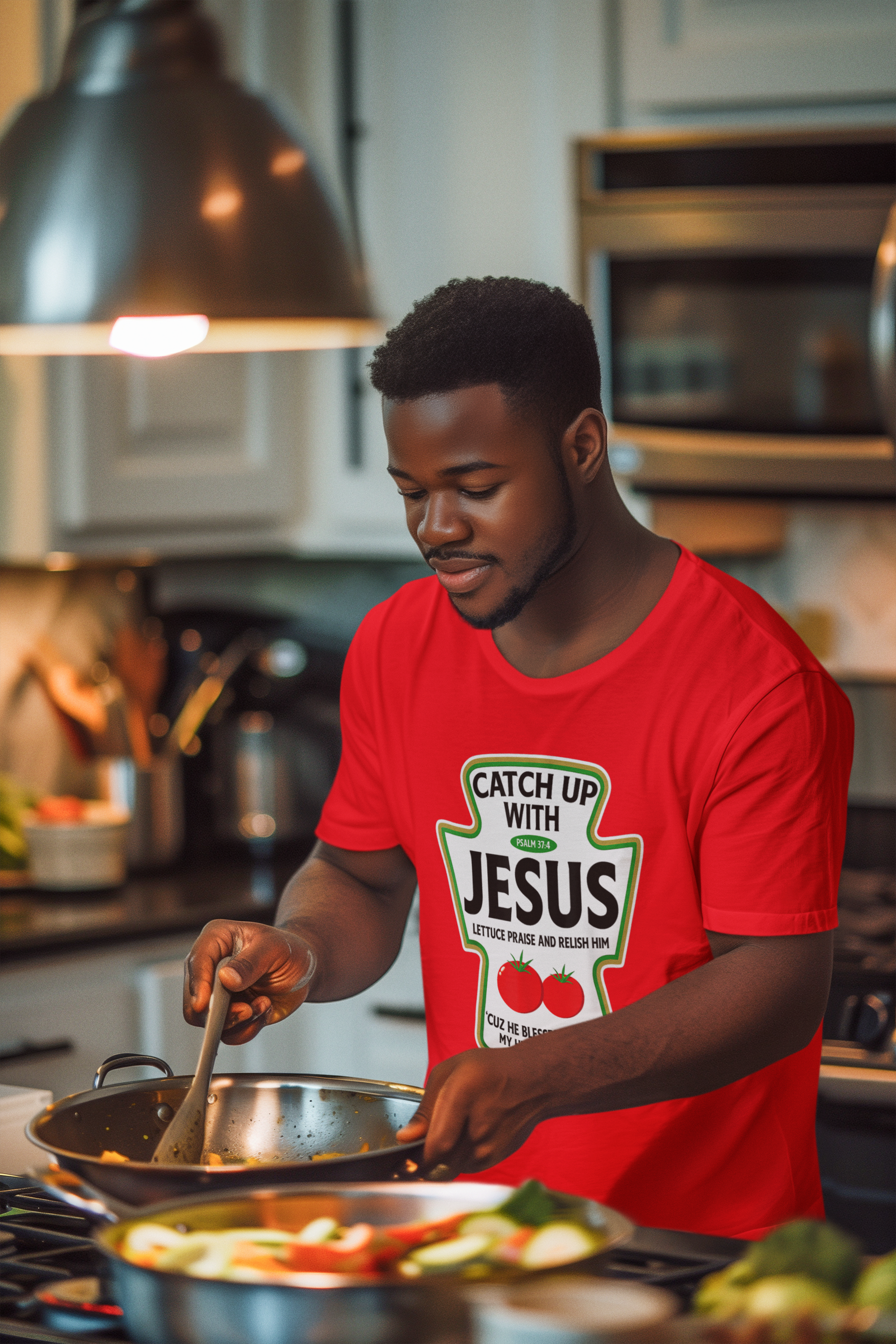 Catch Up With Jesus Ketchup Religious Christian T-Shirt