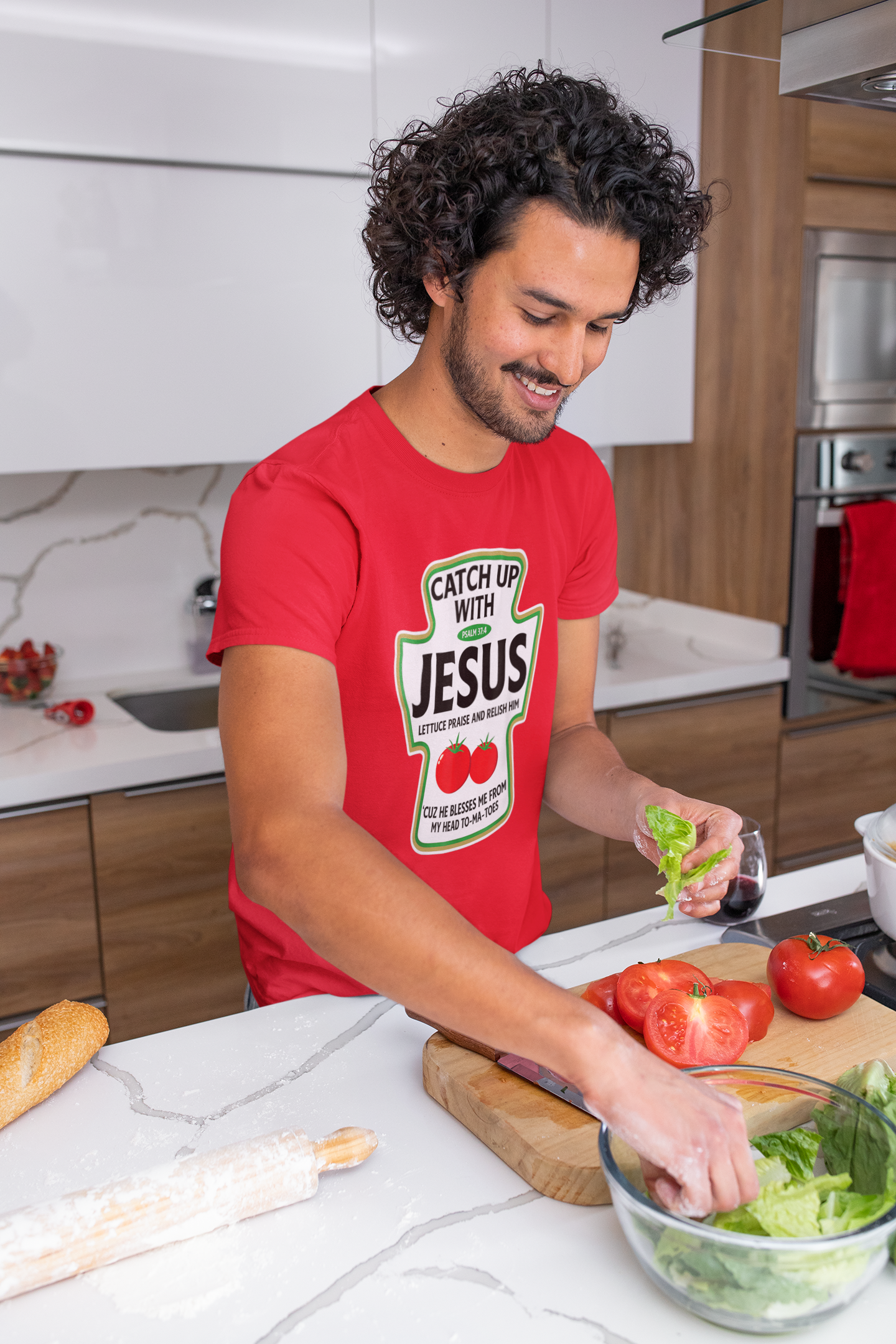 Catch Up With Jesus Ketchup Religious Christian T-Shirt