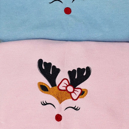 Christmas Couple Reindeer Embroidery Sweatshirt, Xmas Embroidery Sweater.