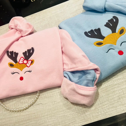 Christmas Couple Reindeer Embroidery Sweatshirt, Xmas Embroidery Sweater.