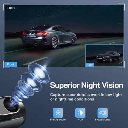 Dash Cam Front and Rear, 4K+1080P Dual Car Camera, Parking Monitor, Loop Recording