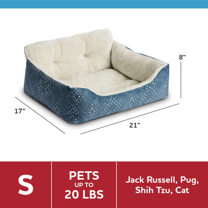 Puppy Dog Bed, Plush Bolster Dog for Small Dogs, Small, 21" X 17", Blue