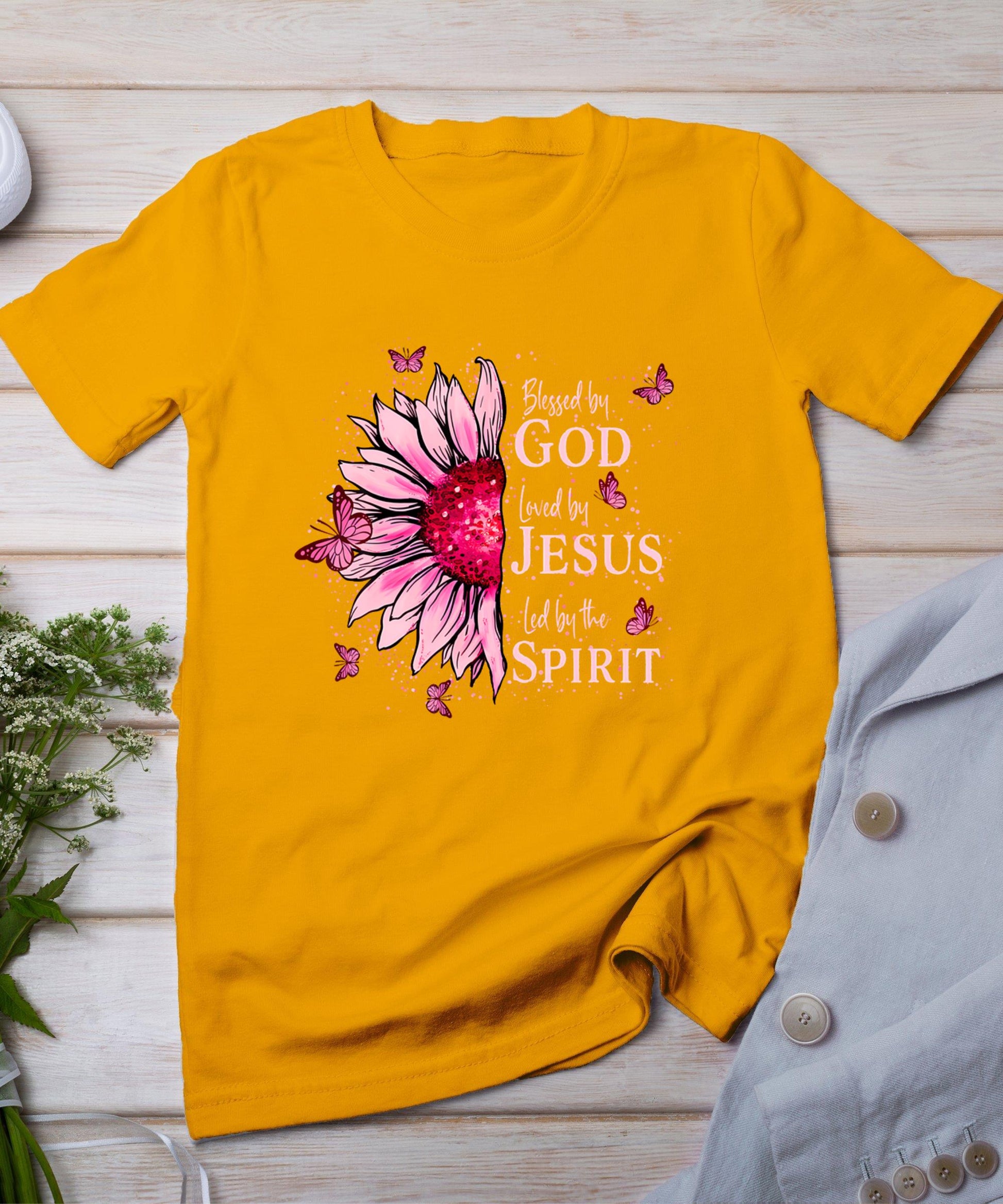 Blessed By God - Loved By Jesus Pink Sunflower T-Shirt