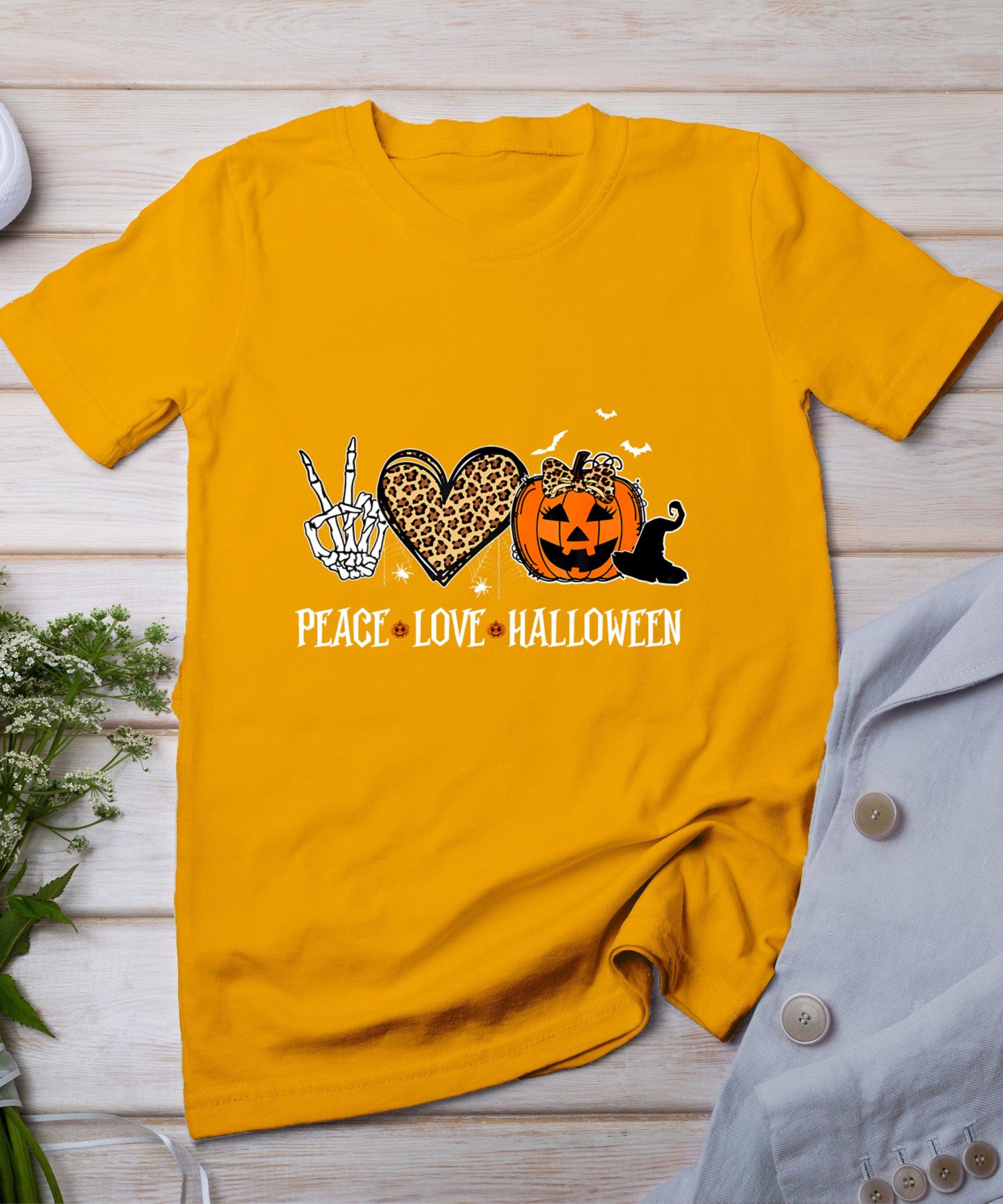 Peace Love Halloween Happy Halloween Pumpkin Leopard Heart T-Shirt