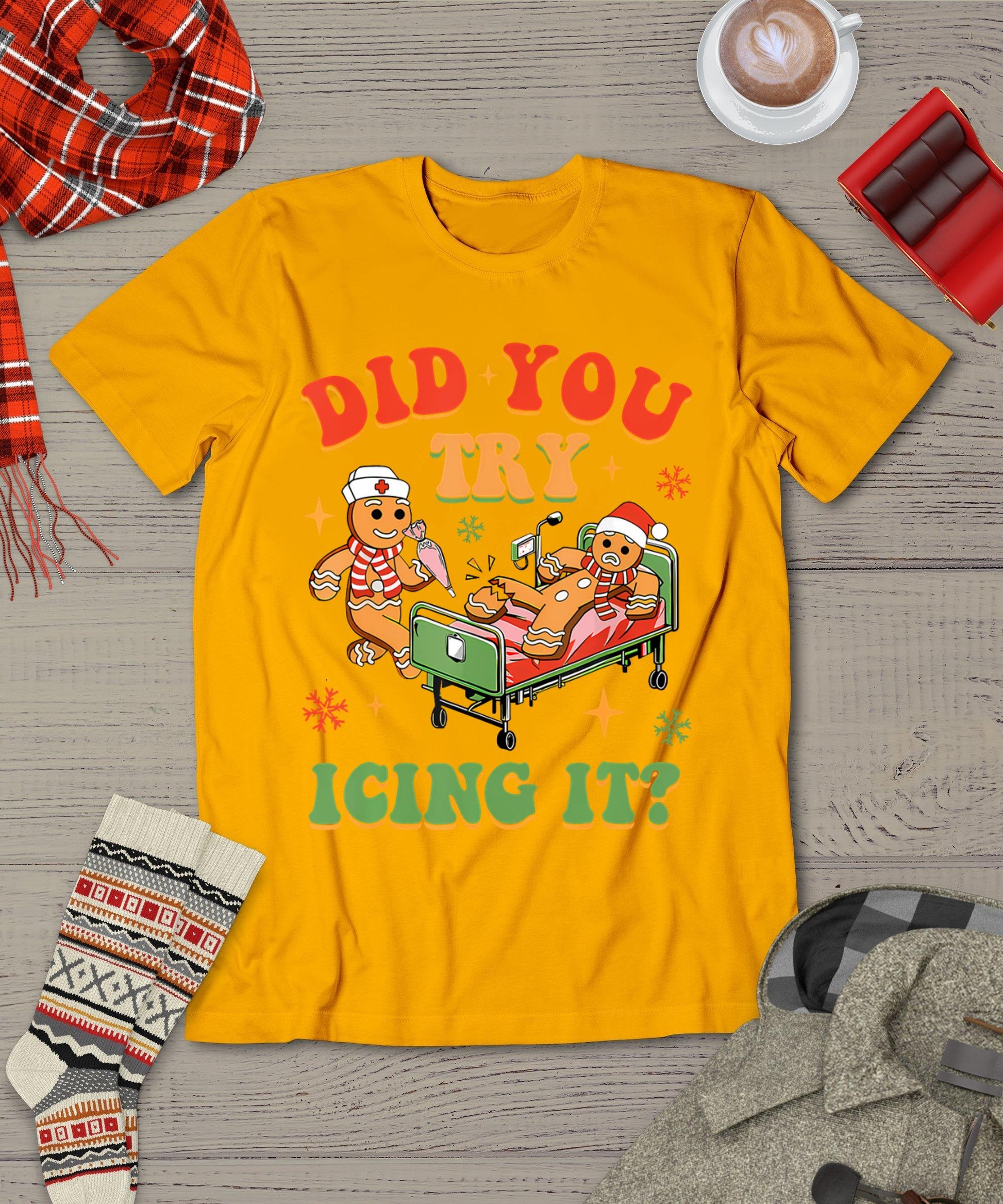 Retro Icu Nurse Christmas Gingerbread Did You Try Icing It T-Shirt