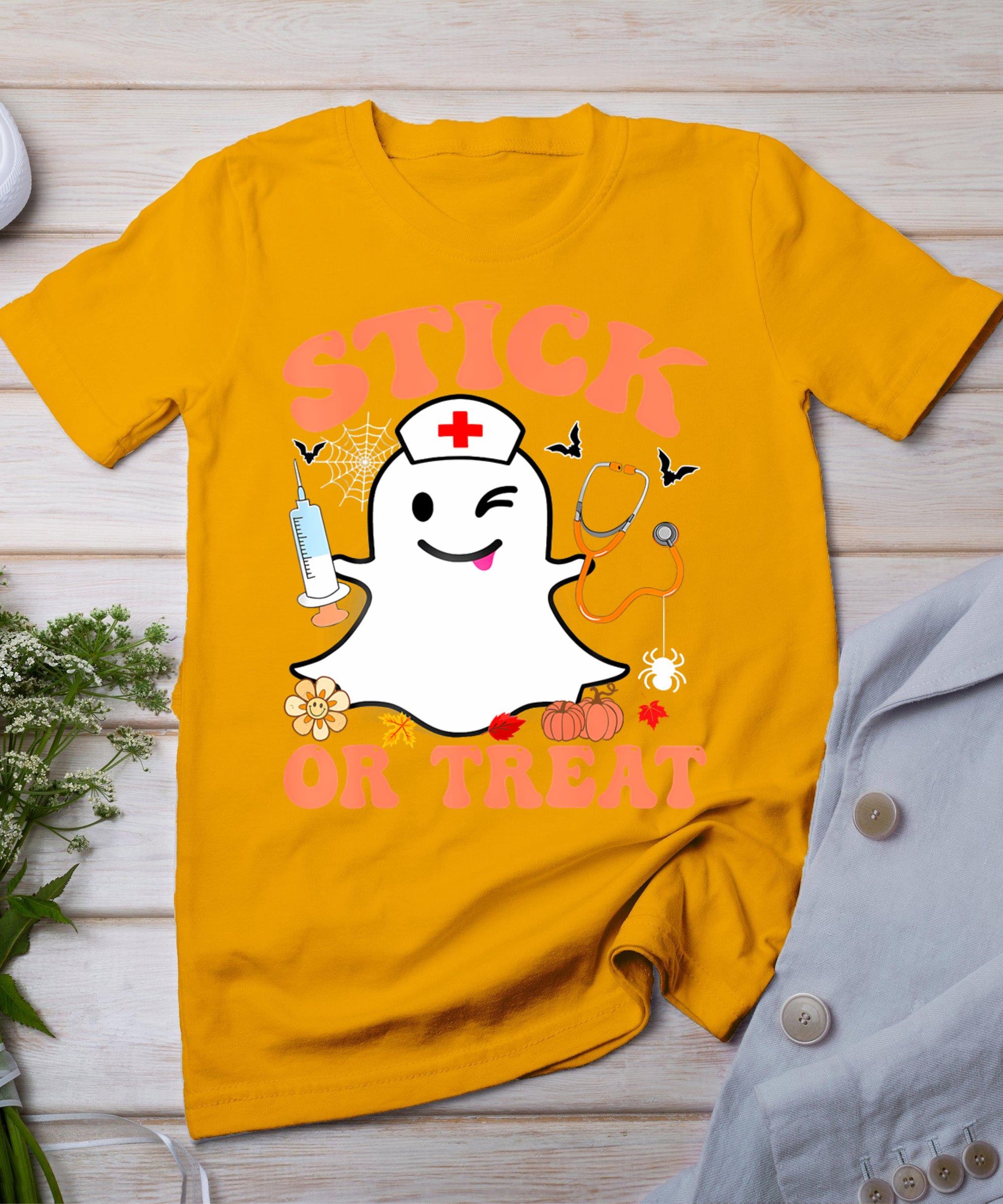 Stick Or Treat Nurse Funny Halloween Costume T-Shirt