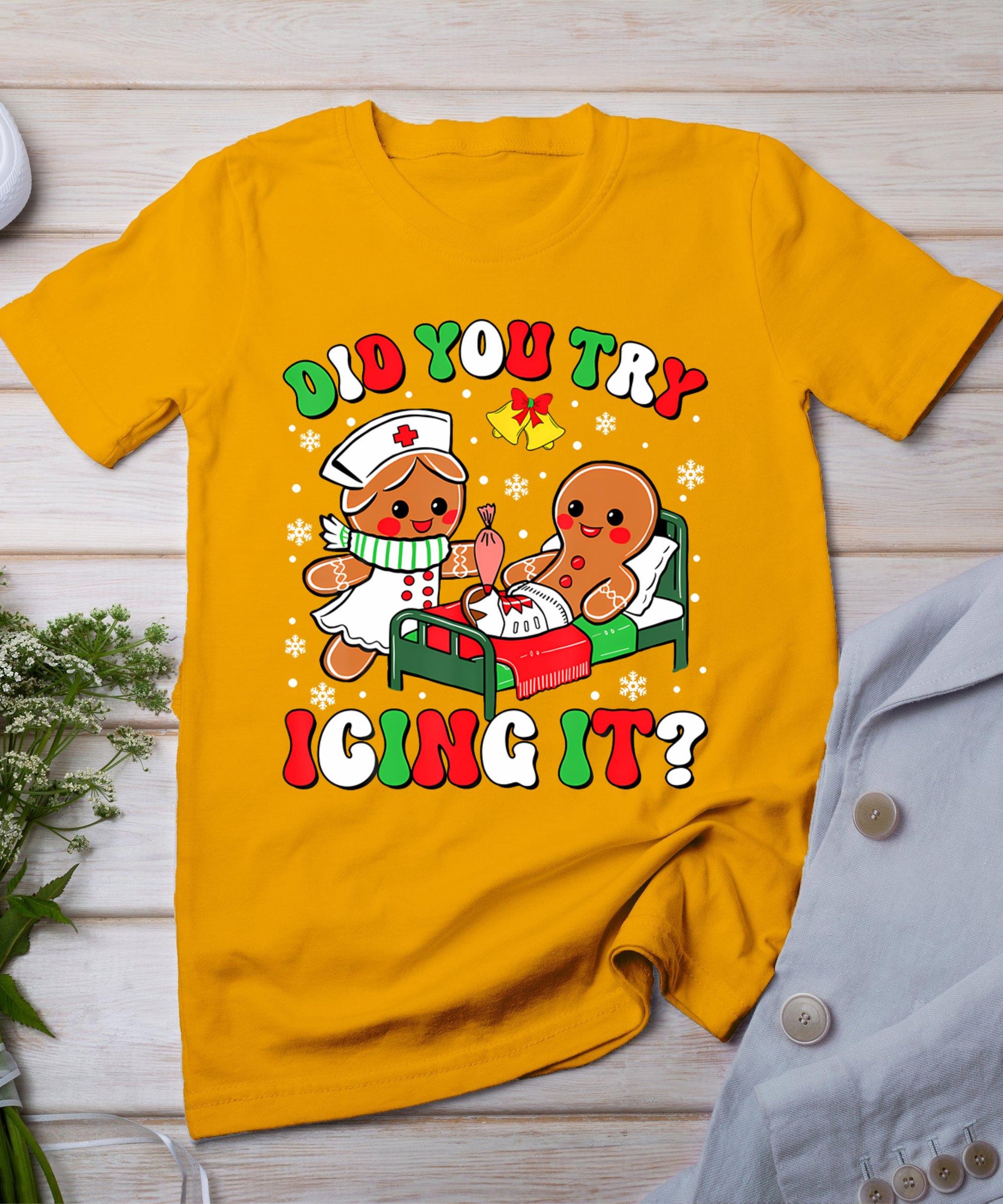 Did You Try Icing It Retro Christmas Gingerbread Nurse Squad T-Shirt