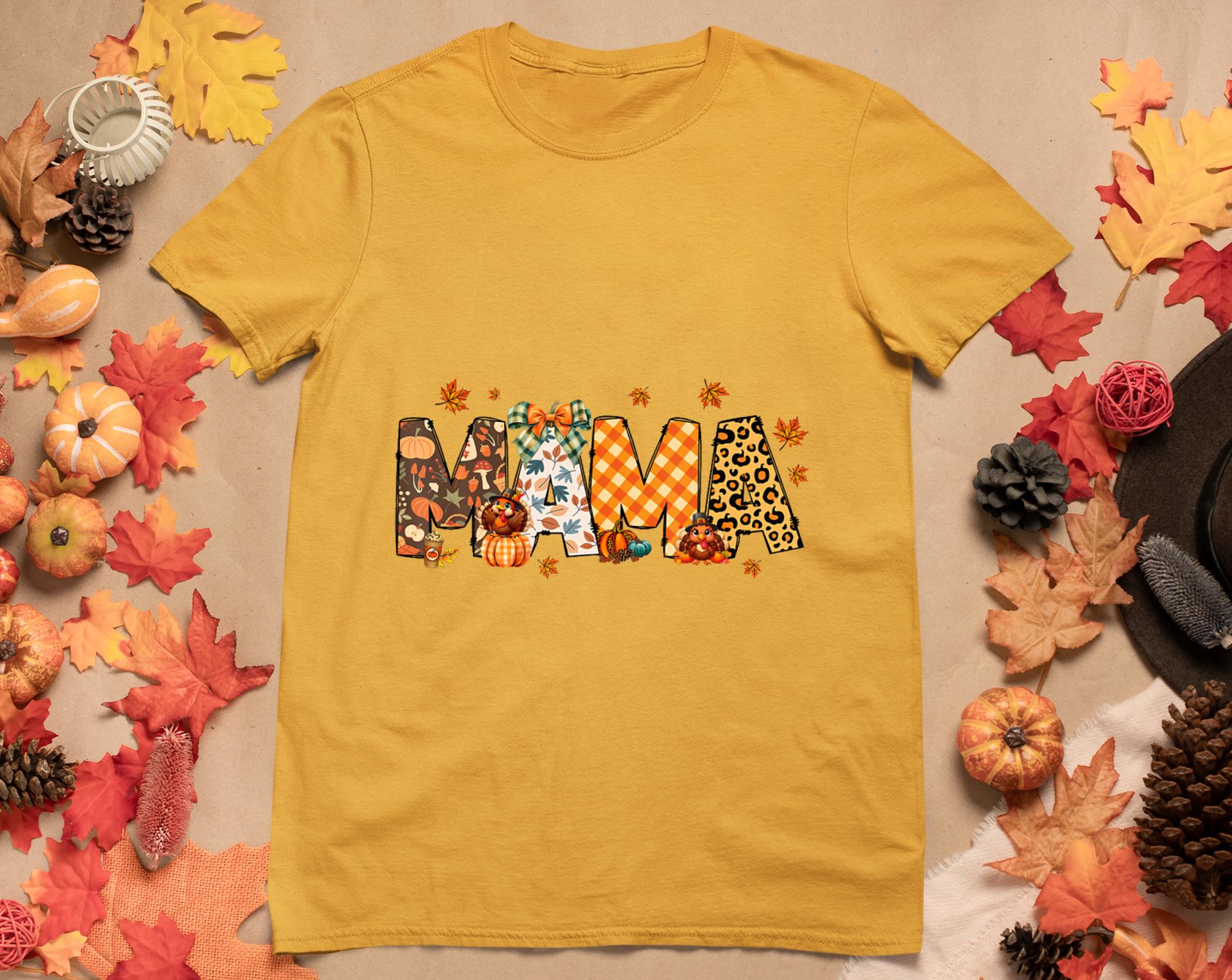 Mama Thanksgiving Mom Fall Pumpkins Season Retro T-Shirt