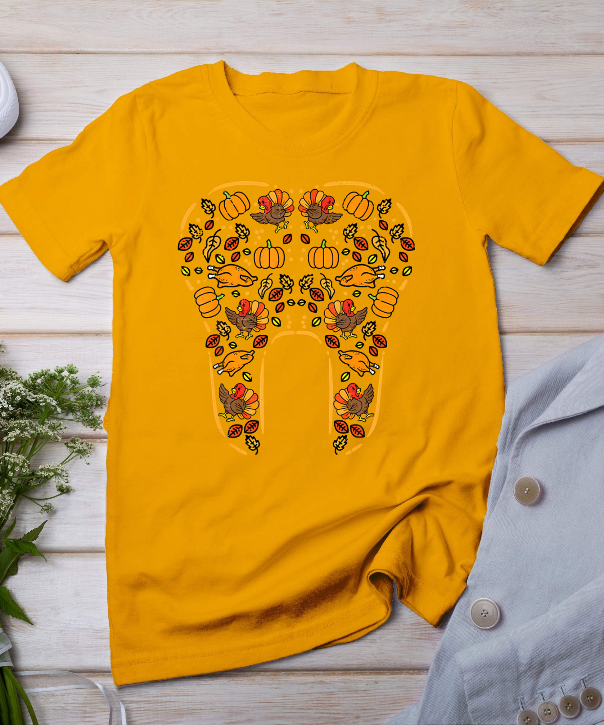 Thanksgiving Tooth Cute Fall Teeth Dental Dentist Women T-Shirt