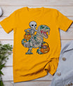 Skeleton Riding Mummy Dinosaur T Rex Halloween Funny Pumpkin T-Shirt