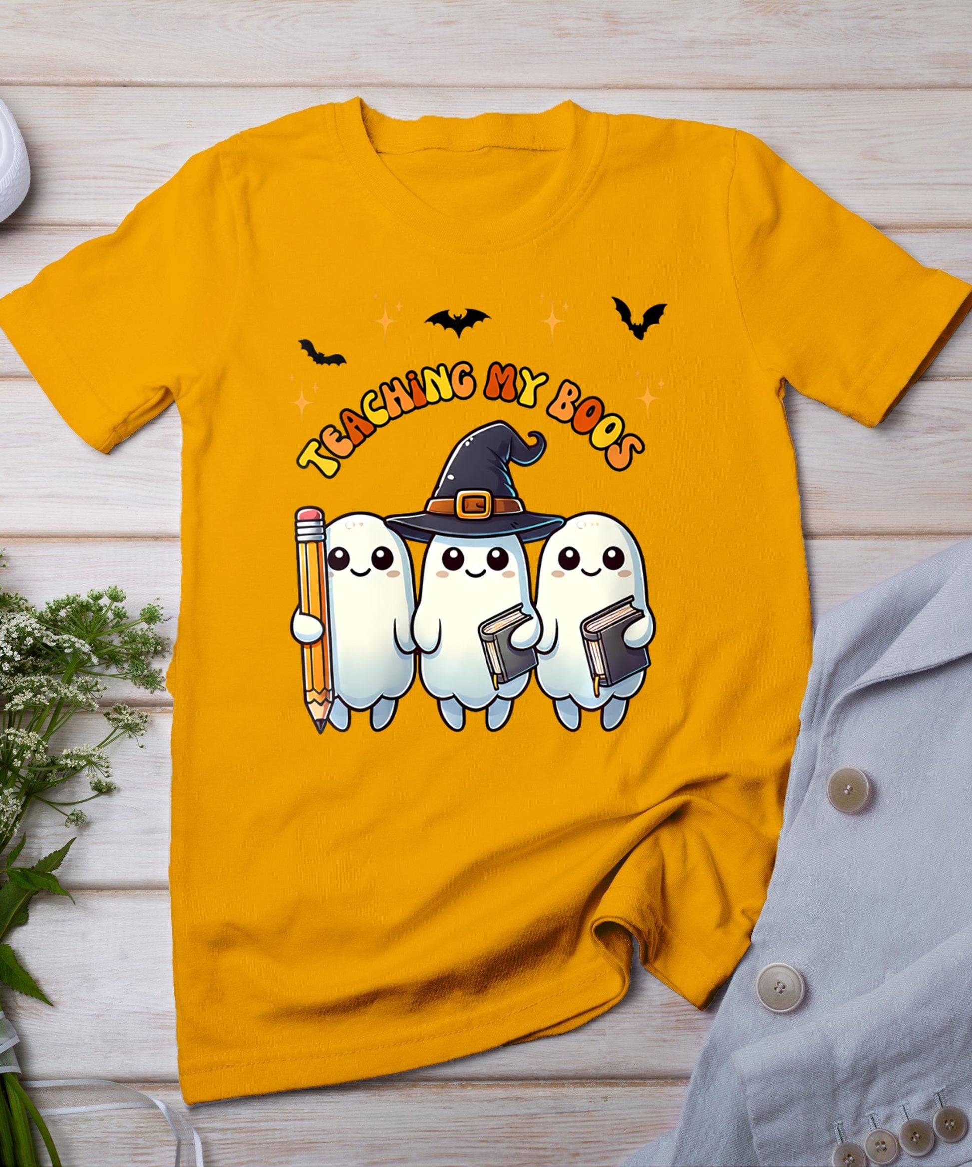 Womens Teaching My Boos Halloween Teacher Ghost Fall Holiday T-Shirt