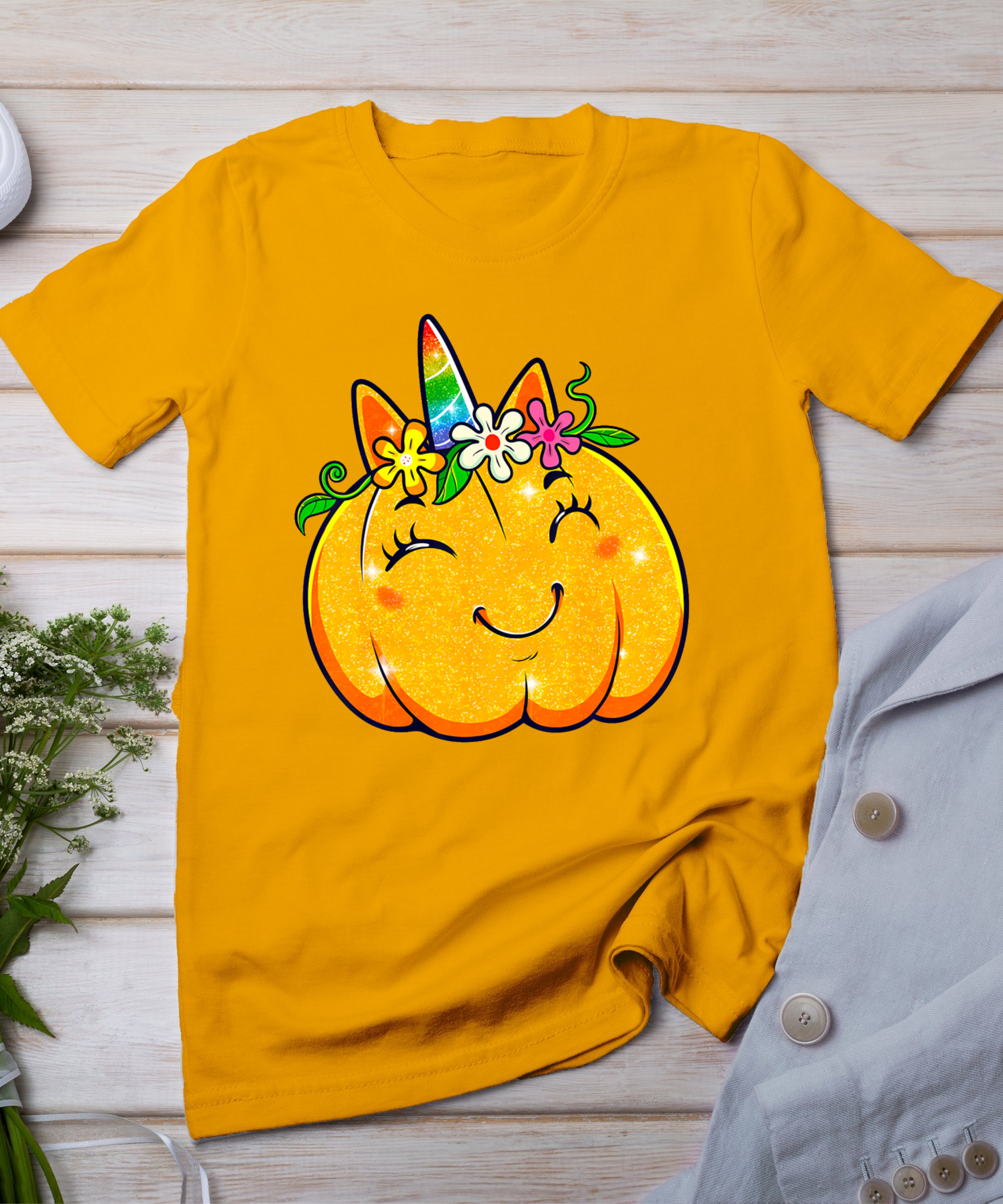 Unicorn Pumpkin Halloween Girl Cute Thanksgiving Girls T-Shirt