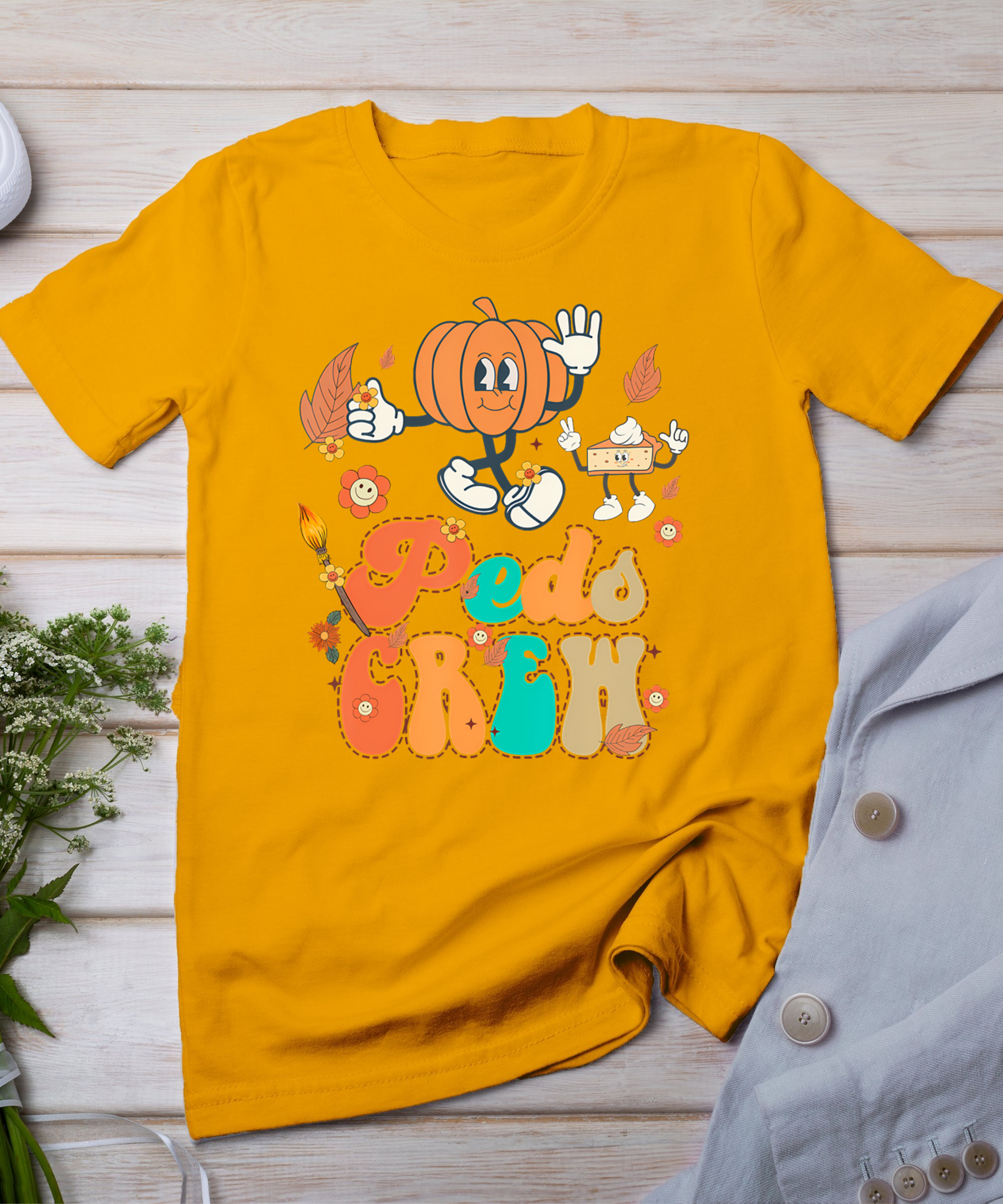 Peds Crew Pumpkin Thanksgiving Fall Pediatric Nurse Retro T-Shirt