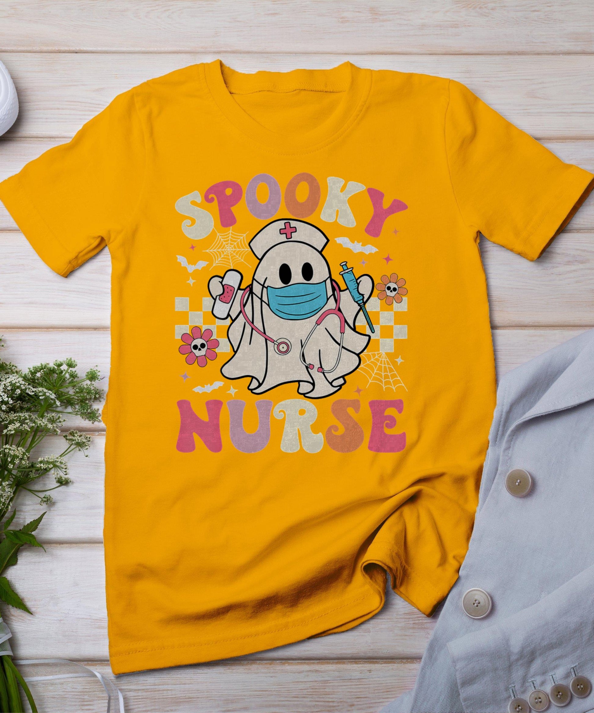 Spooky Nurse Ghost Halloween Cute Groovy Nursing Halloween T-Shirt