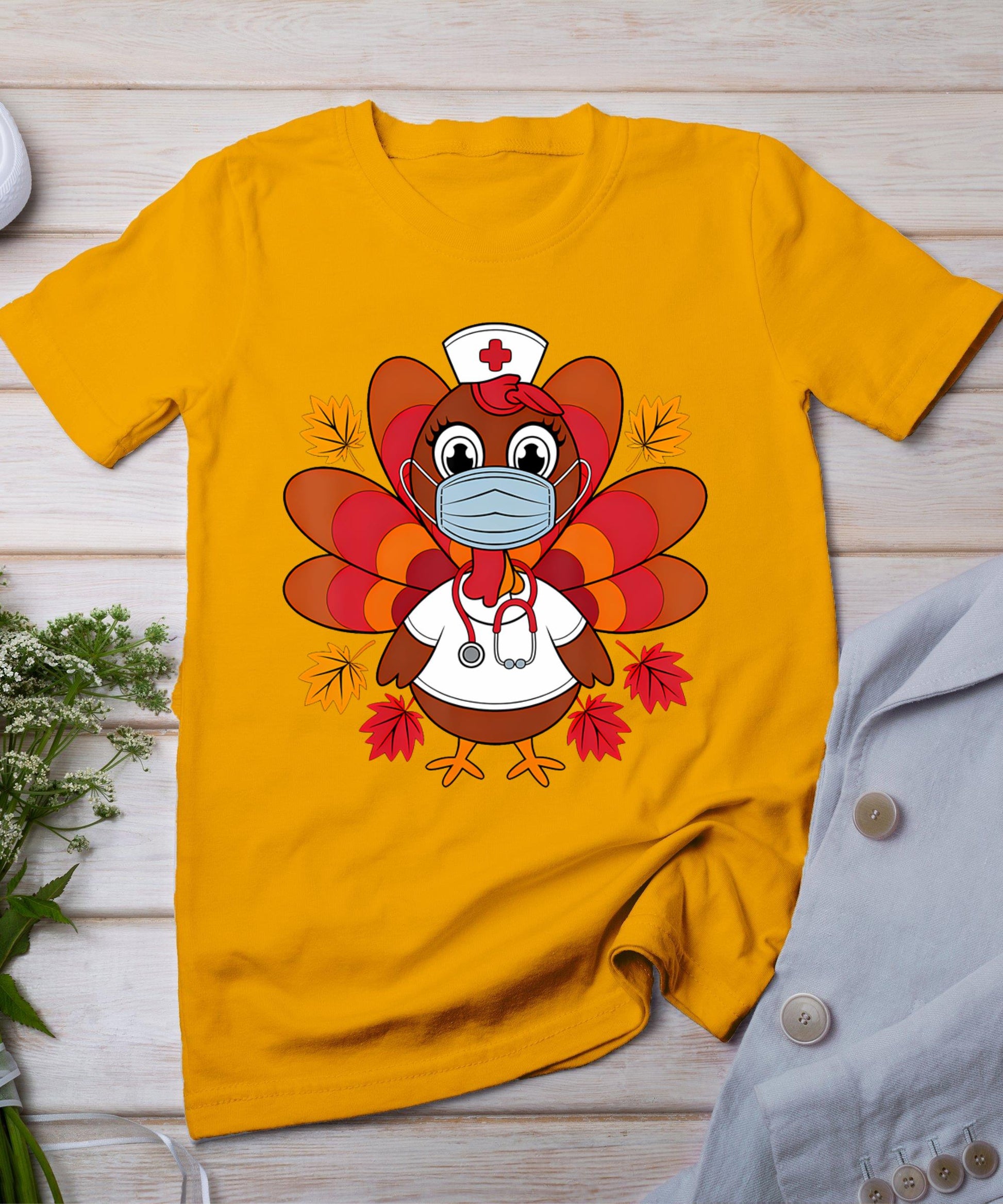 Turkey Nurse Shirt Nursing Thanksgiving Scrub Tops Women T-Shirt