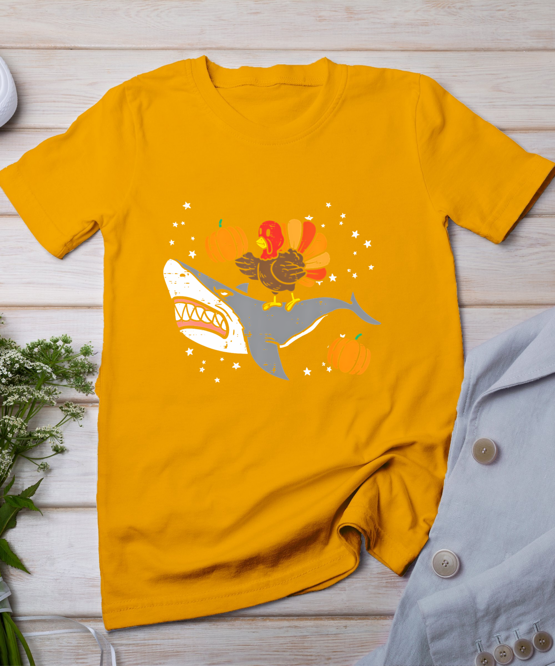 Thanksgiving Turkey Riding Shark Funny Boys Kids Toddler T-Shirt