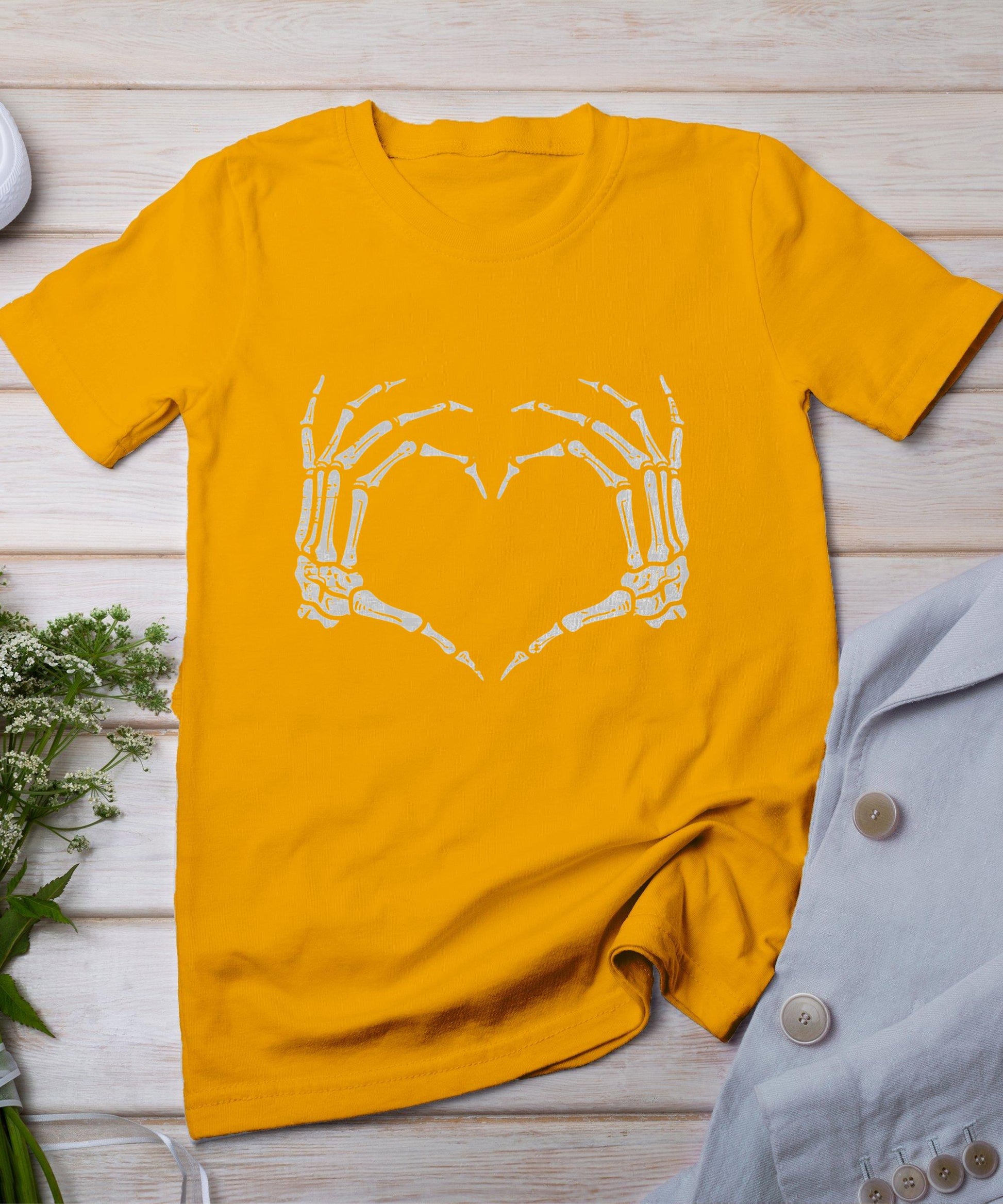 Skeleton Hands Heart Sign Retro Halloween Costume Women Girl T-Shirt