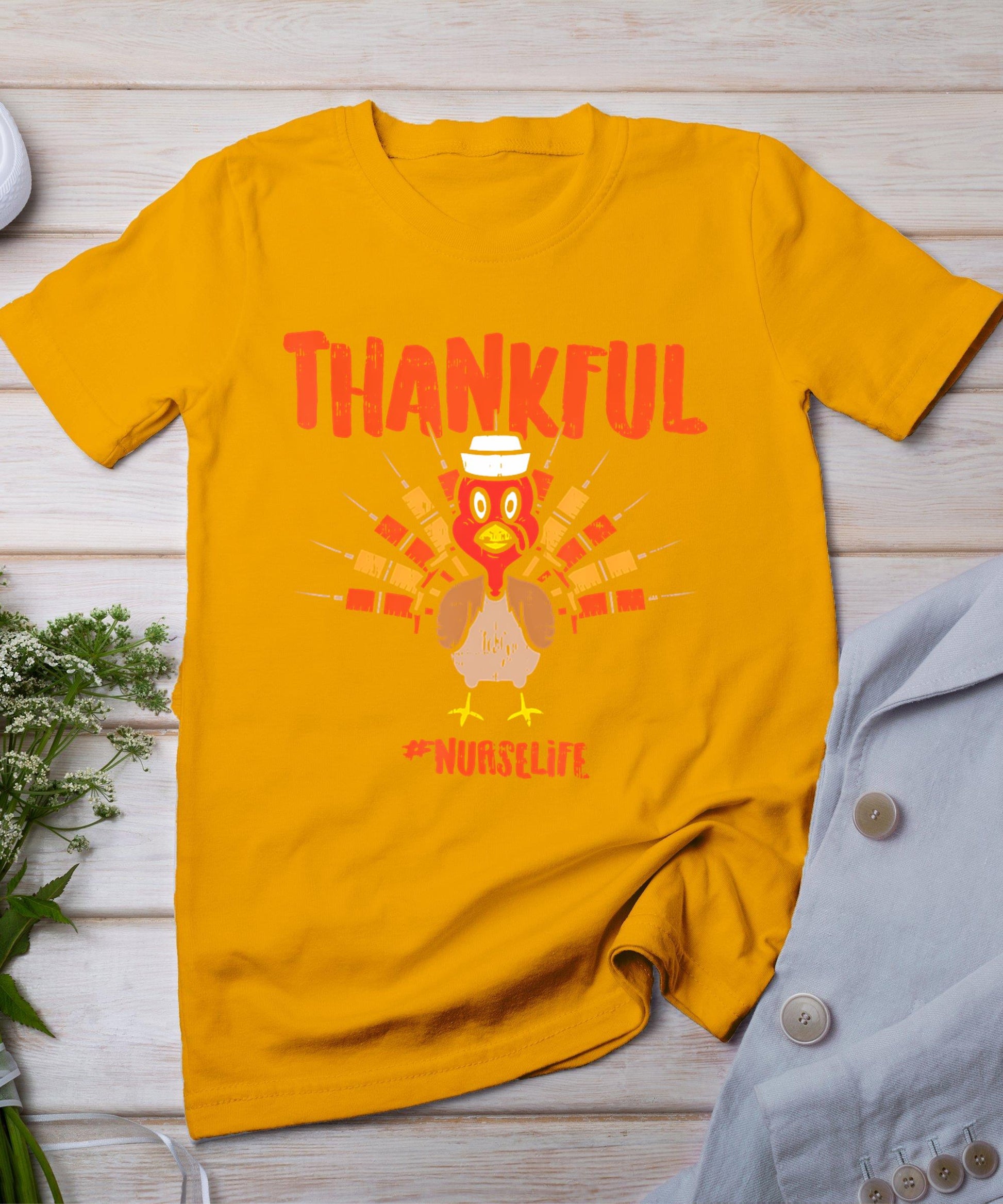 Thankful Turkey Nurse Life Cute Thanksgiving Scrub Top Fall T-Shirt