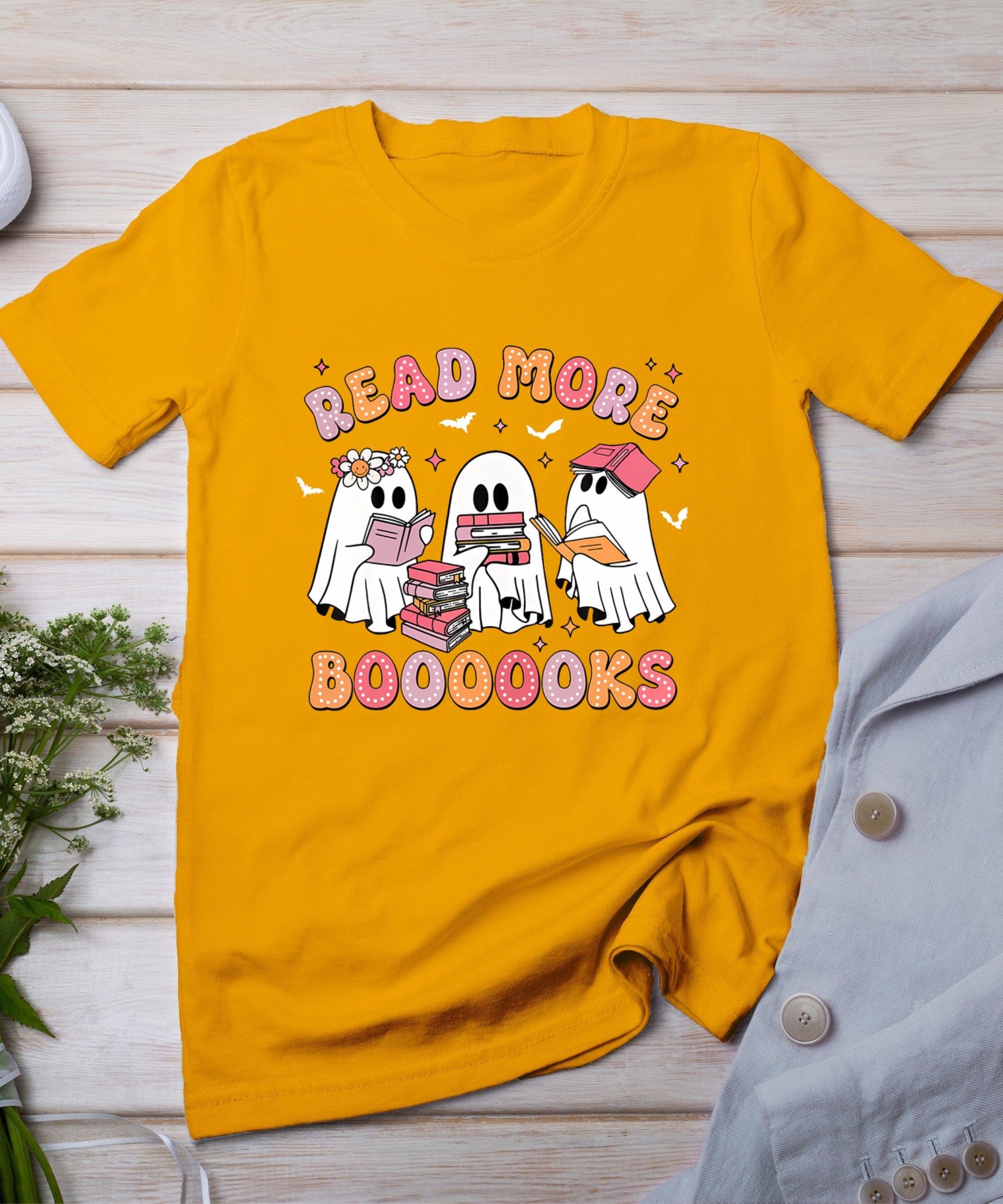 Cute Ghost Book Read More Books Funny Teachers Halloween T-Shirt