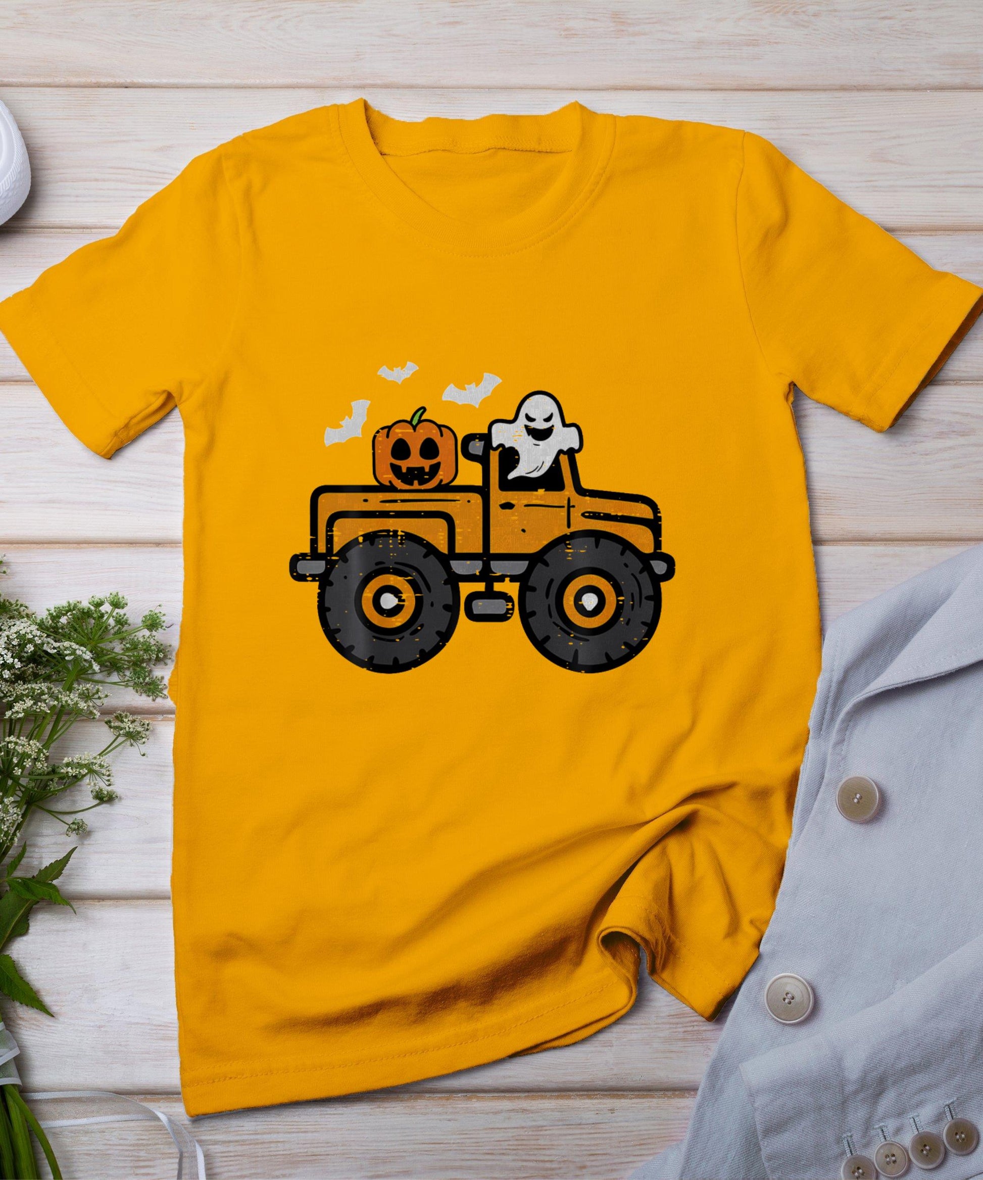 Monster Truck Ghost Pumpkin Halloween T-Shirt