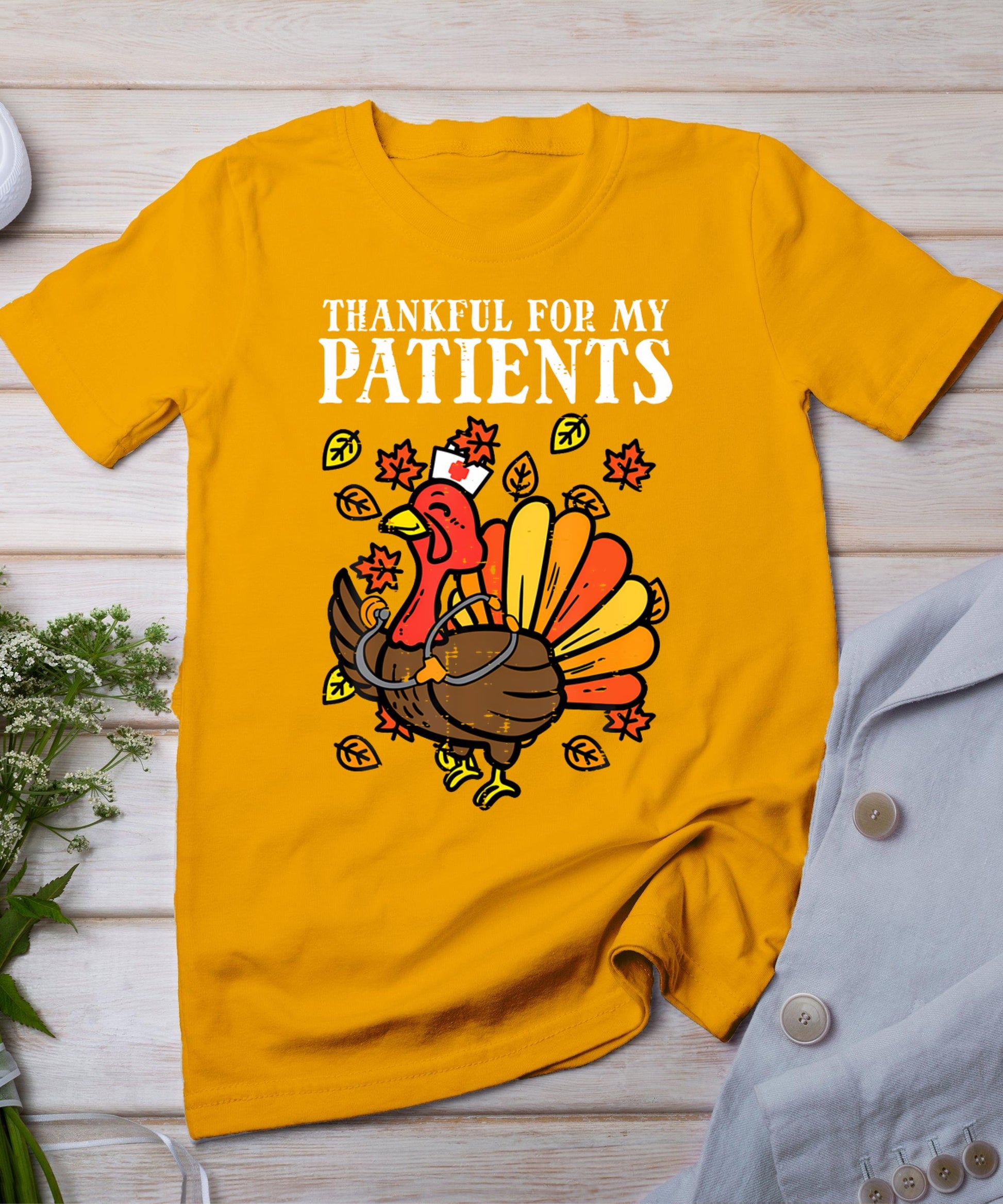 Thankful For Patients Turkey Nurse Thanksgiving Fall Scrub T-Shirt