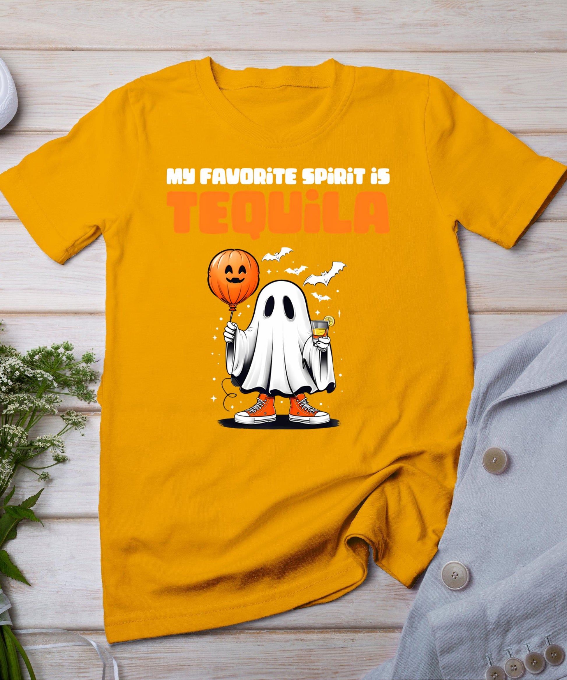 Funny My Favorite Spirit Is Tequila Spooky Halloween Ghost T-Shirt