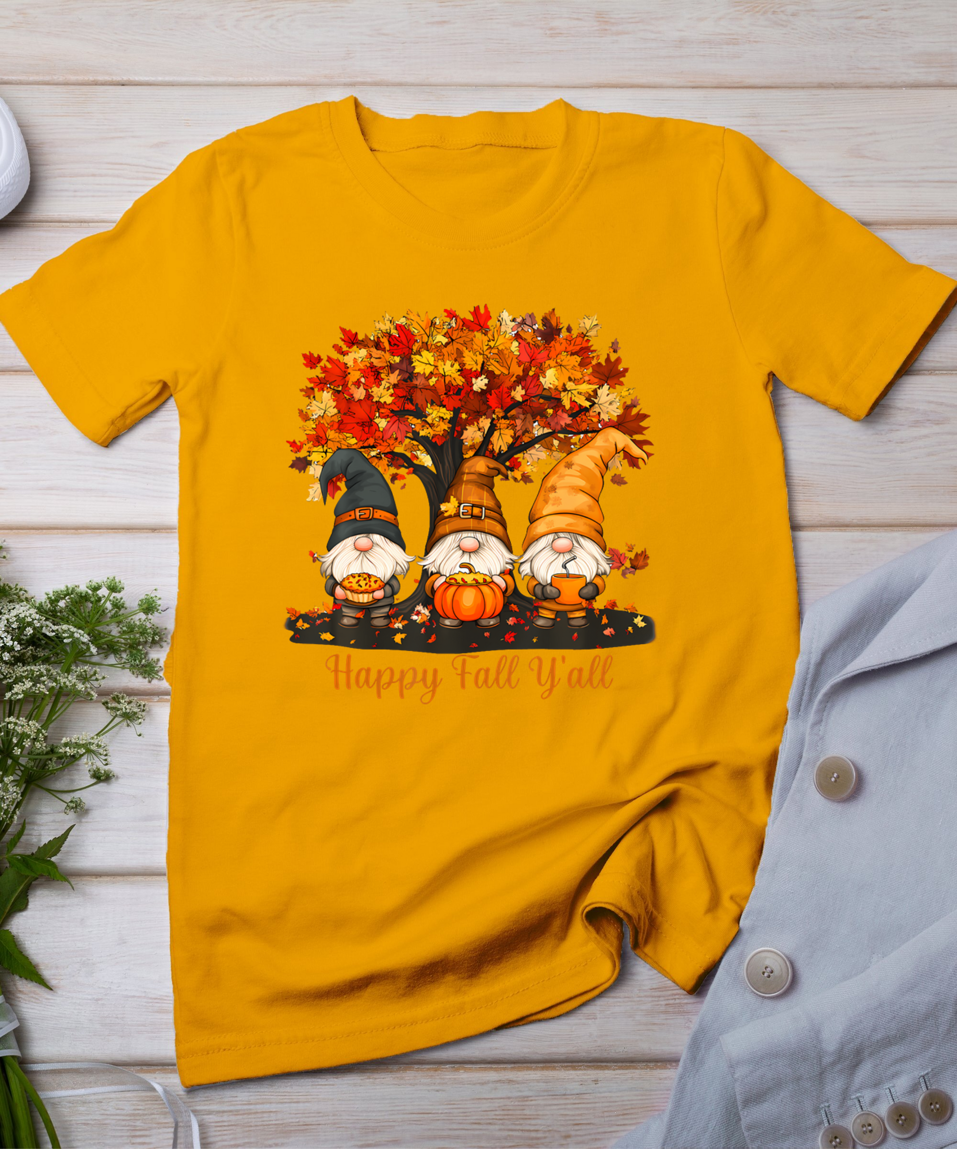 Happy Thanksgiving Autumn Leaves Gnomes Happy Fall Y'All T-Shirt