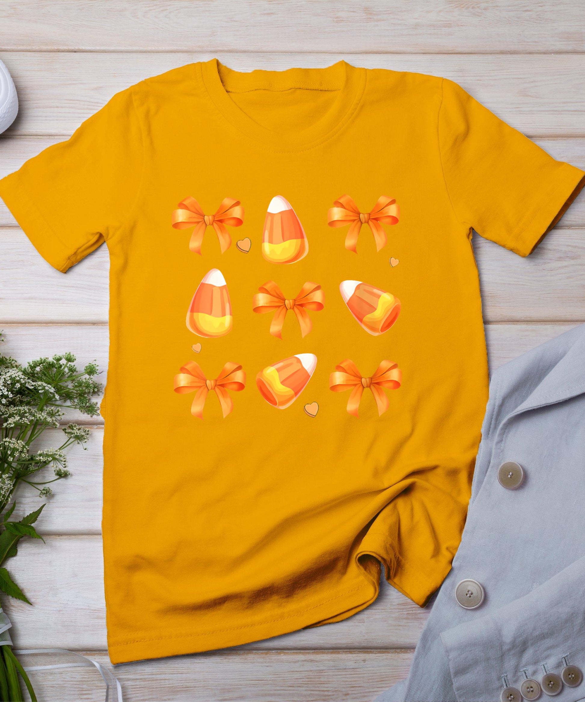 Womens Coquette Bow Candy Corn Retro Halloween Women Kids T-Shirt