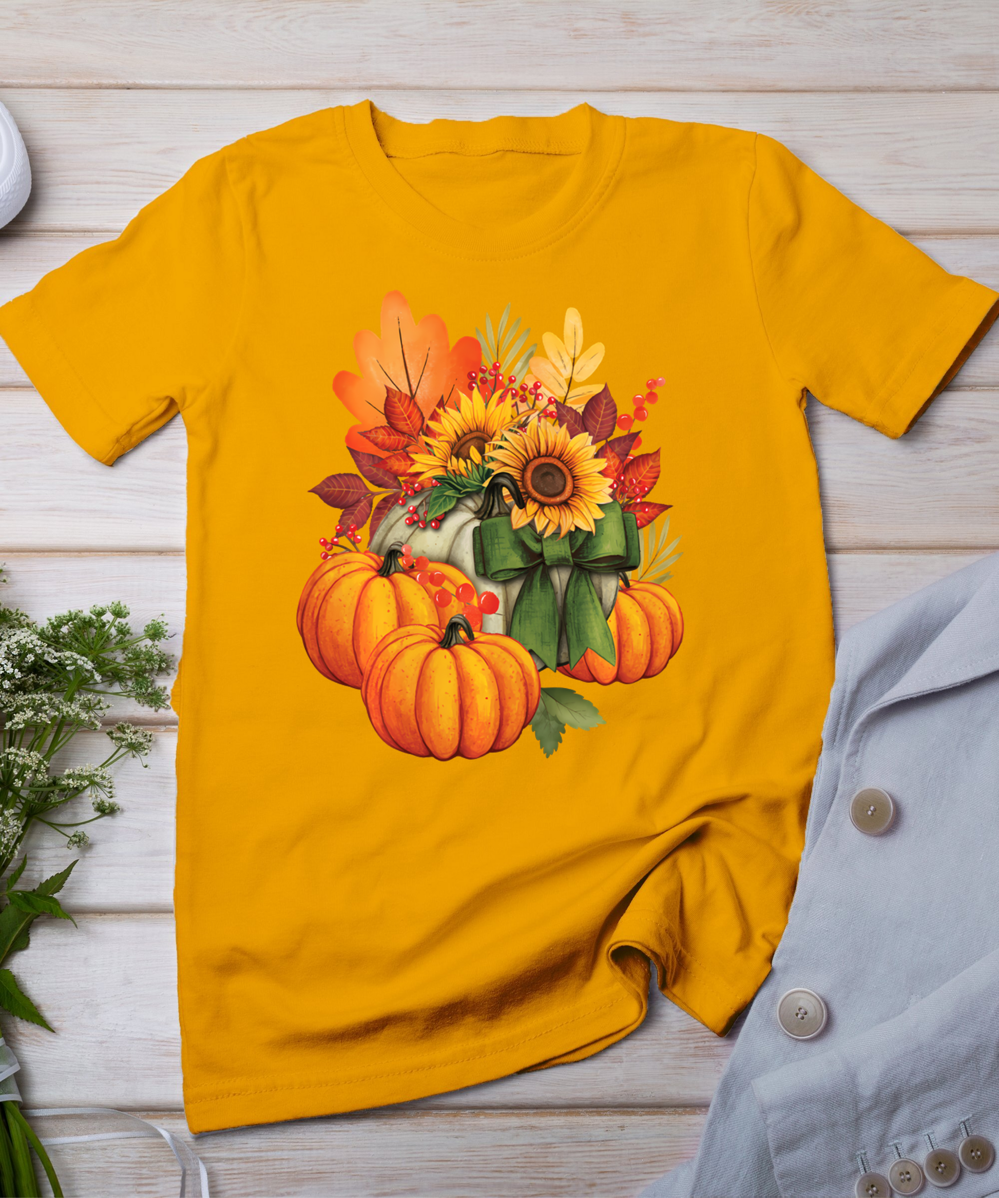 Thanksgiving Pumpkin Sunflower Fall Autumn Holiday T-Shirt