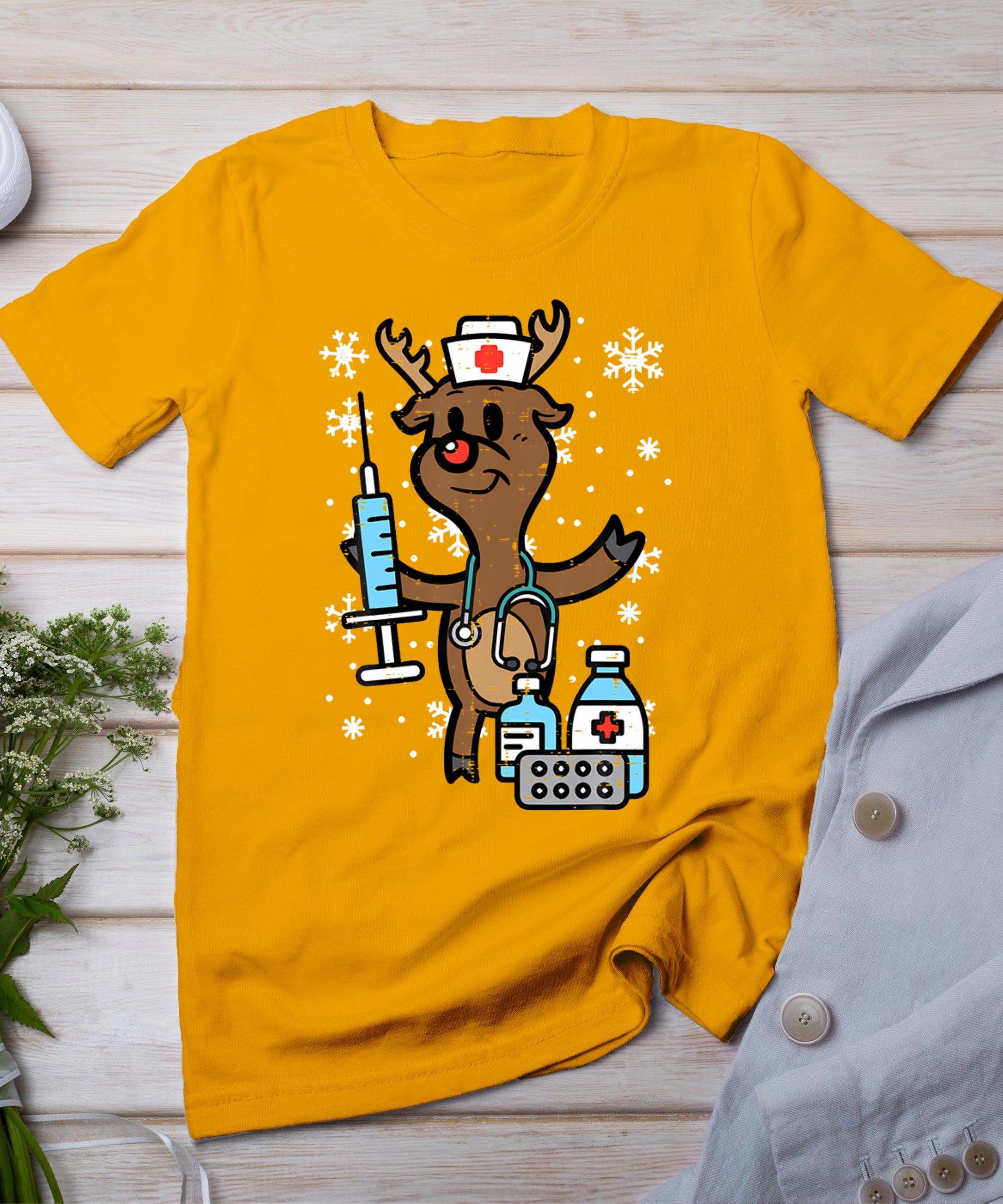 Christmas Nurse Reindeer Funny Xmas Nursing Scrub Top Women T-Shirt