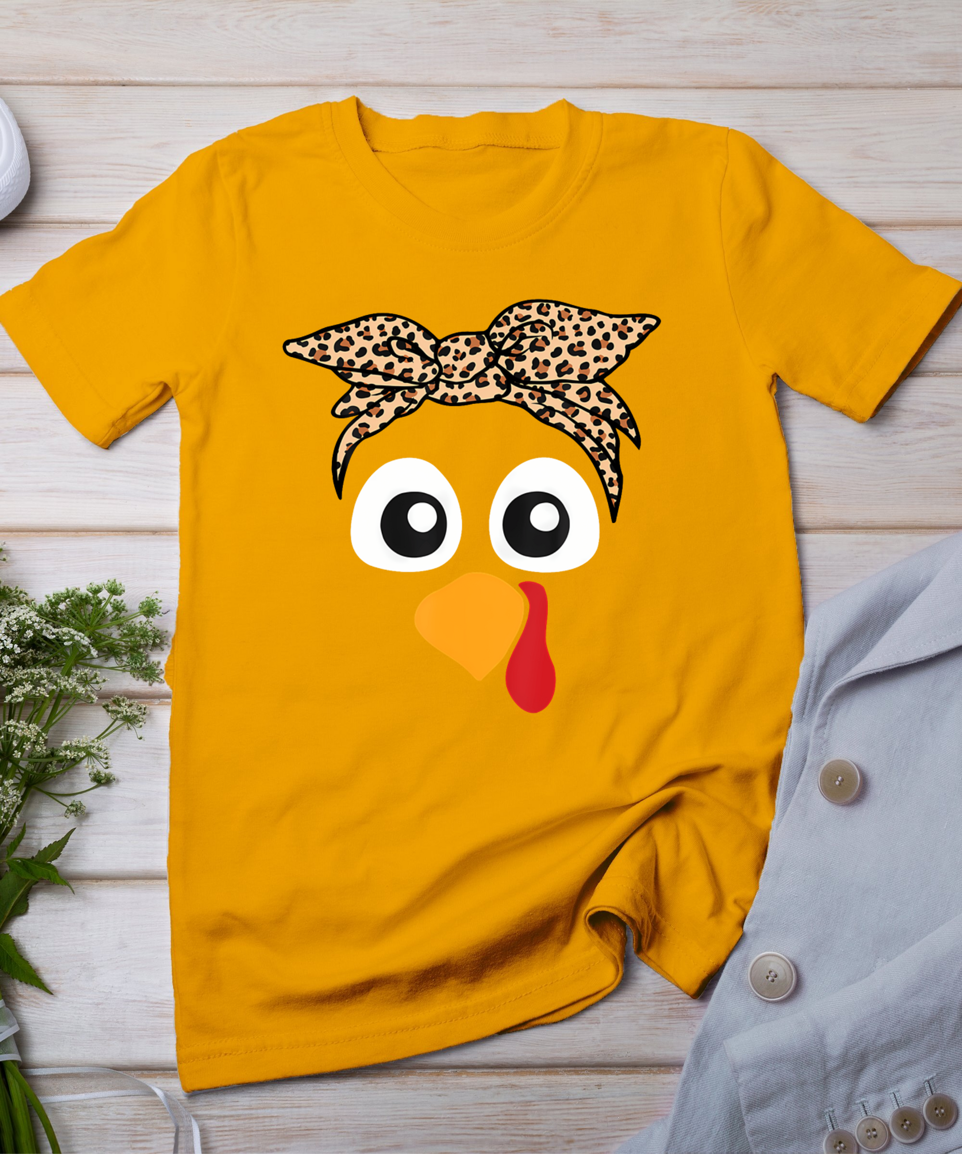 Turkey Face Leopard Headband Womens Thanksgiving Pilgrim T-Shirt