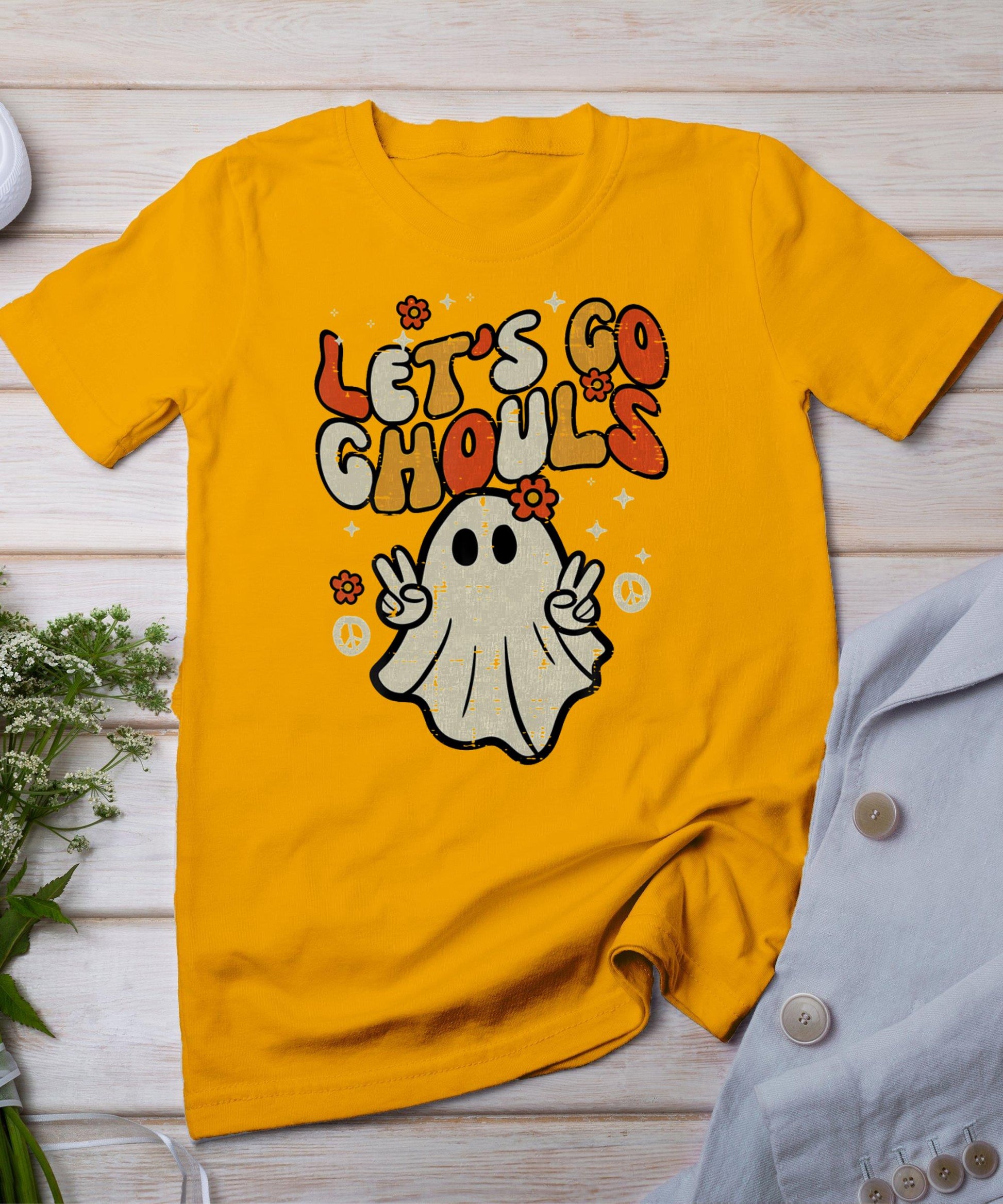 Halloween Lets Go Ghouls Ghost Retro Women Girl Kids T-Shirt