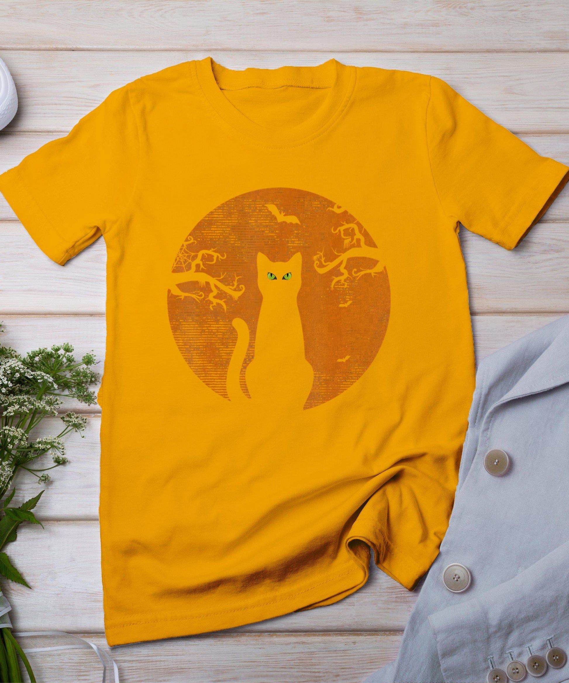 Vintage Scary Halloween Cat Costume Retro Cat Moon T-Shirt