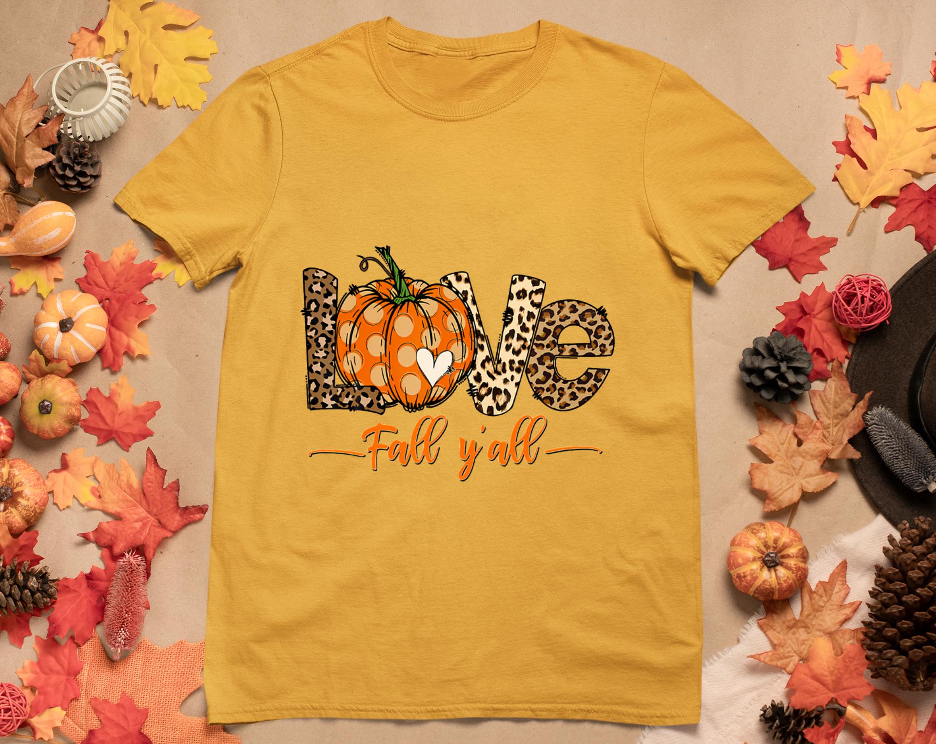 Hello Fall Pumpkin Love Fall Y'All Leopard Peace Love Fall T-Shirt