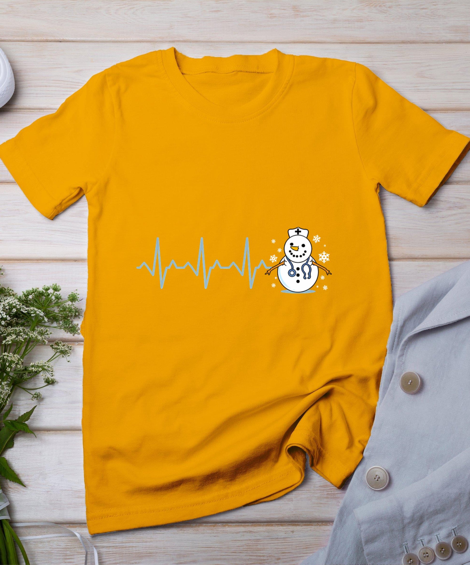 Heartbeat Nurse Snowman Nurse Christmas T-Shirt