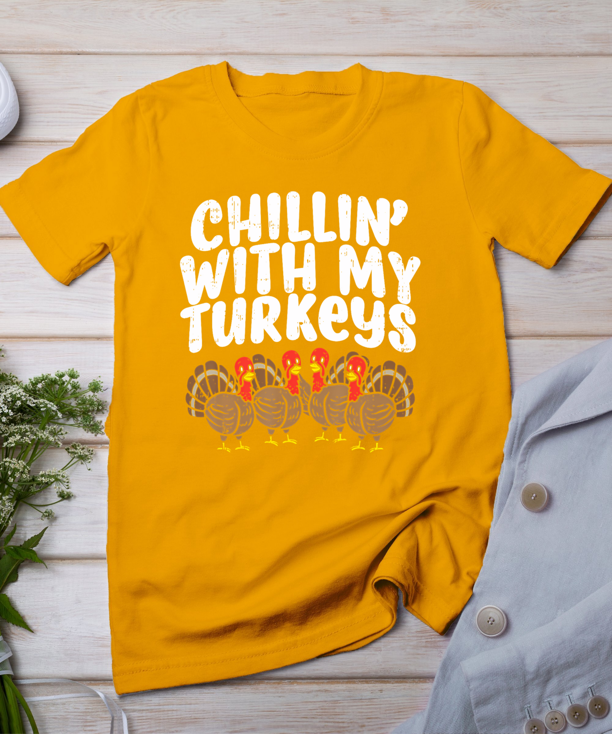 Chillin With My Turkeys Thanksgiving Family Boys Kids Gift T-Shirt