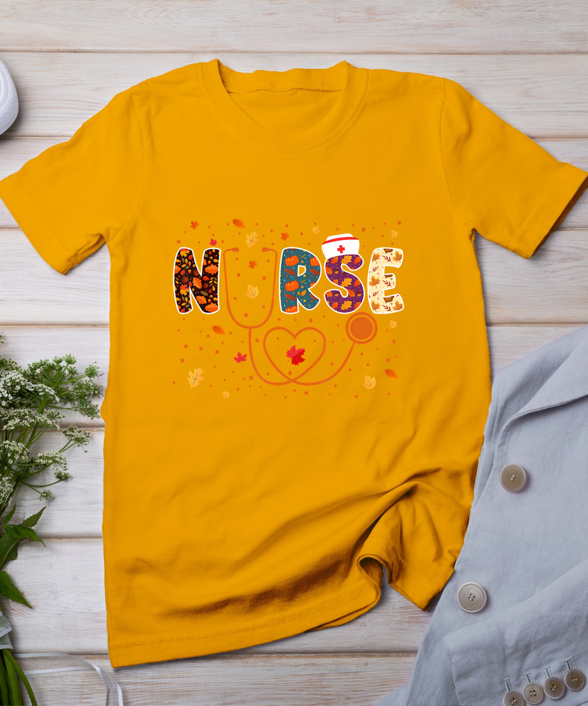 Nursing Thanksgiving Day Stethoscope Fall Nurse Costume T-Shirt