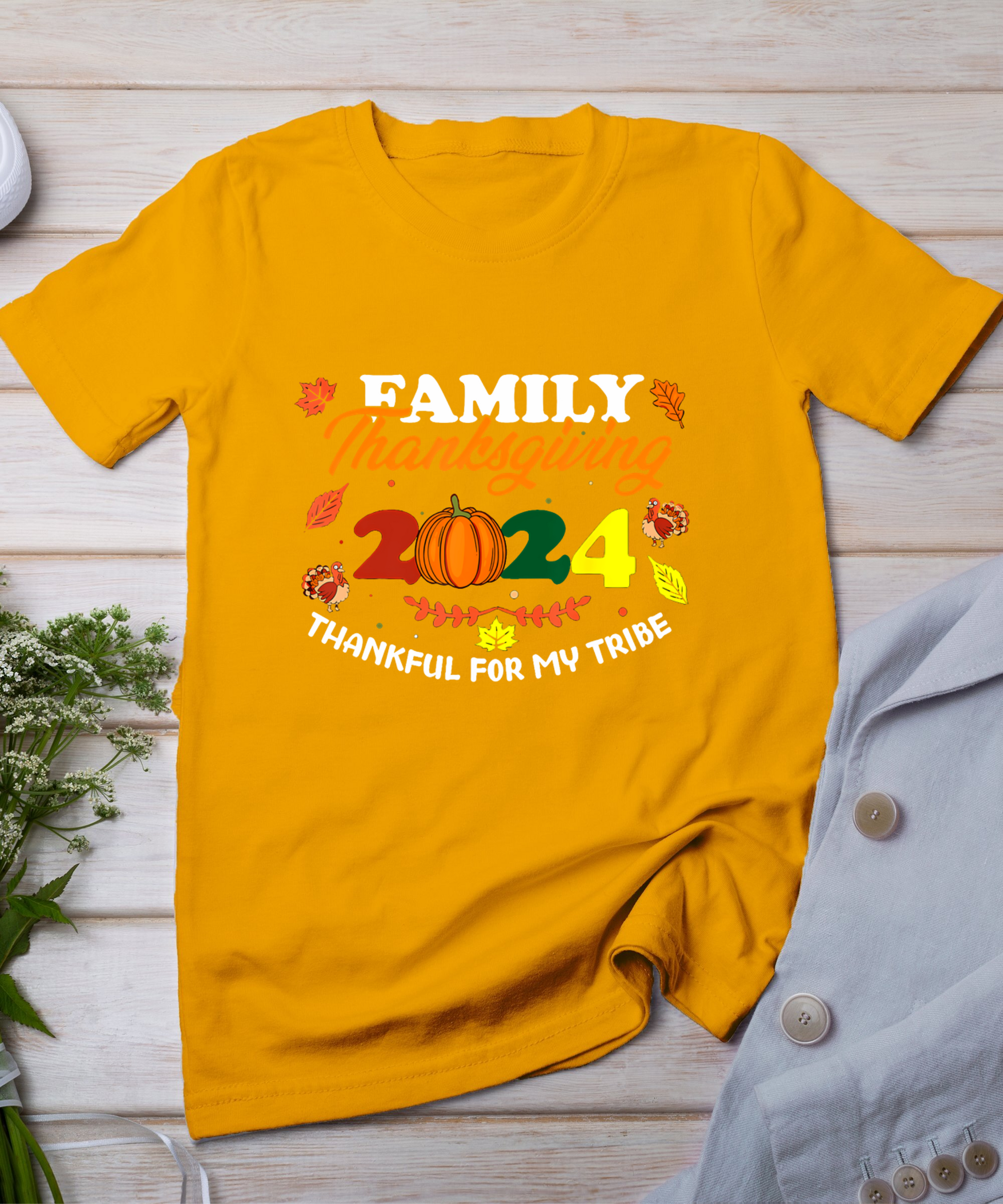 Family Thanksgiving 2024 Thankful For My Tribe Group Autumn T-Shirt