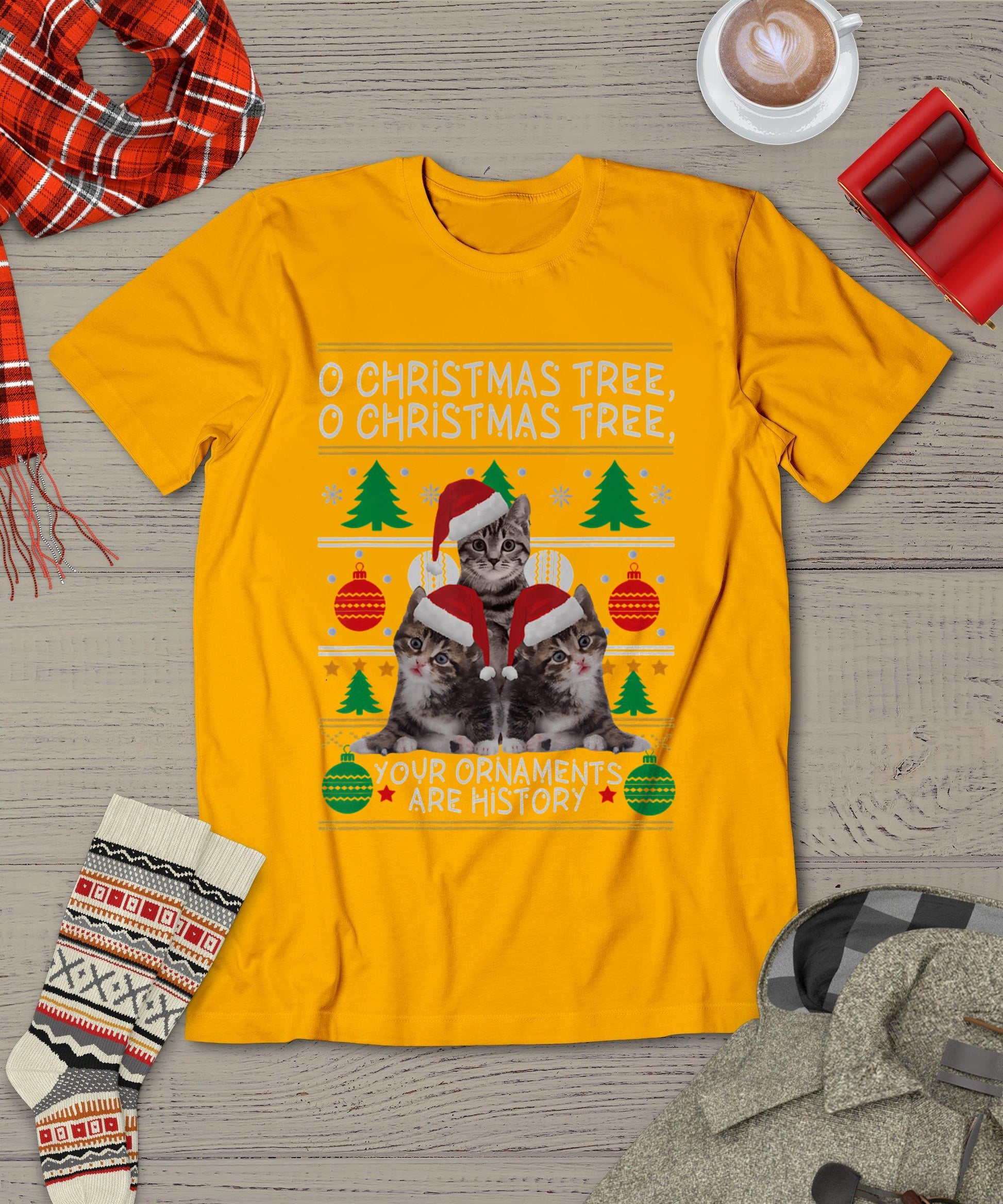 Cats Christmas Shirt Funny Ornaments Pajama Family Gift Tee T-Shirt