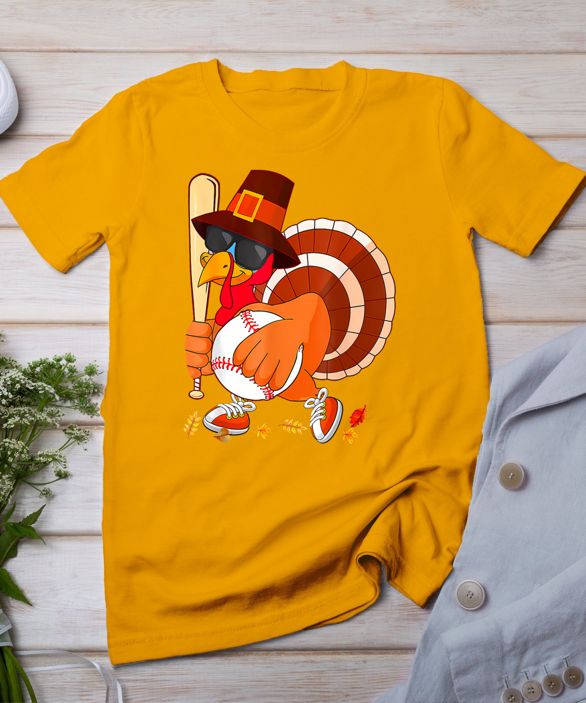 Turkey Playing Baseball Thanksgiving T-Shirt