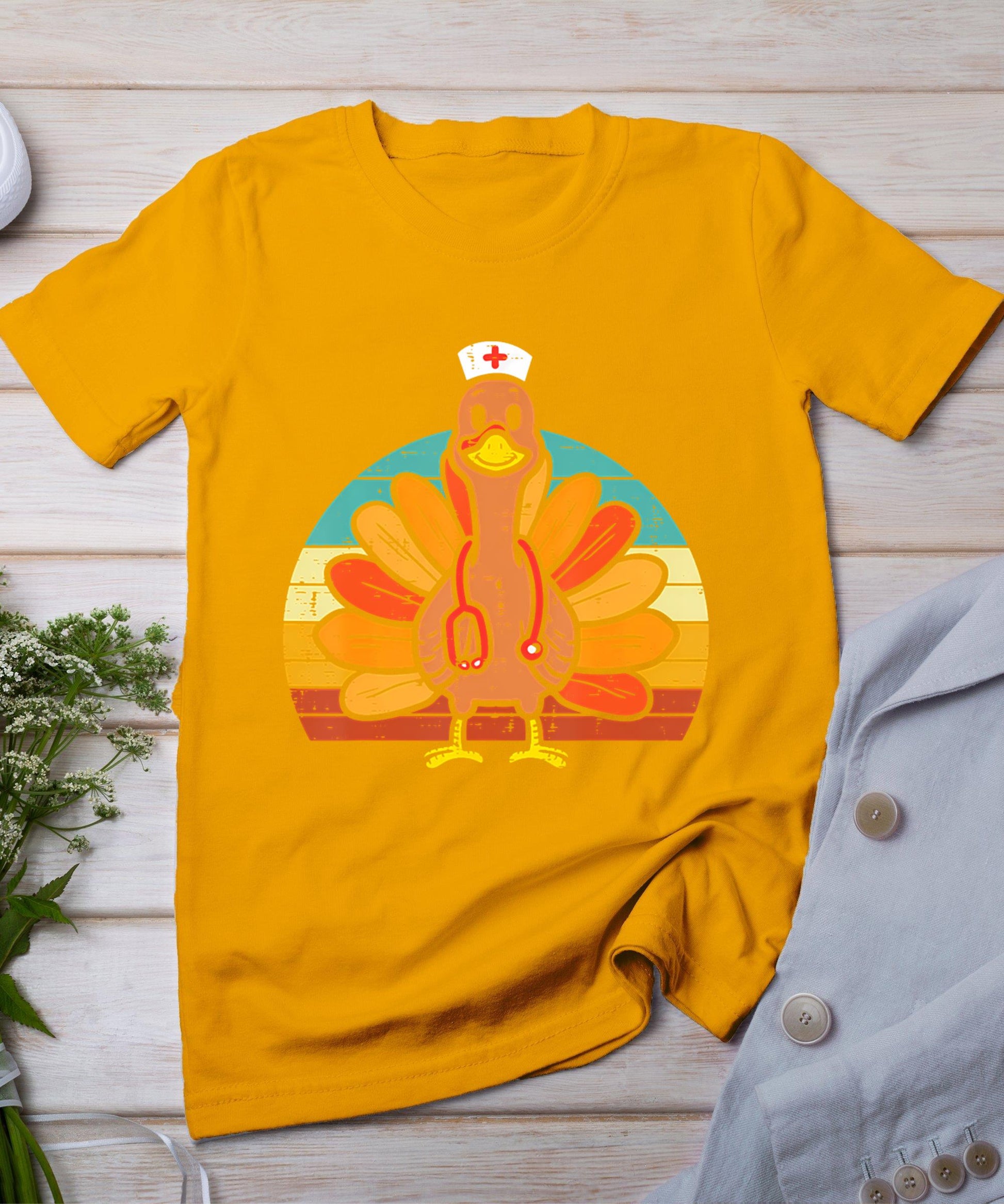 Turkey Nurse Stethoscope Thanksgiving Fall Scrub Top Women T-Shirt