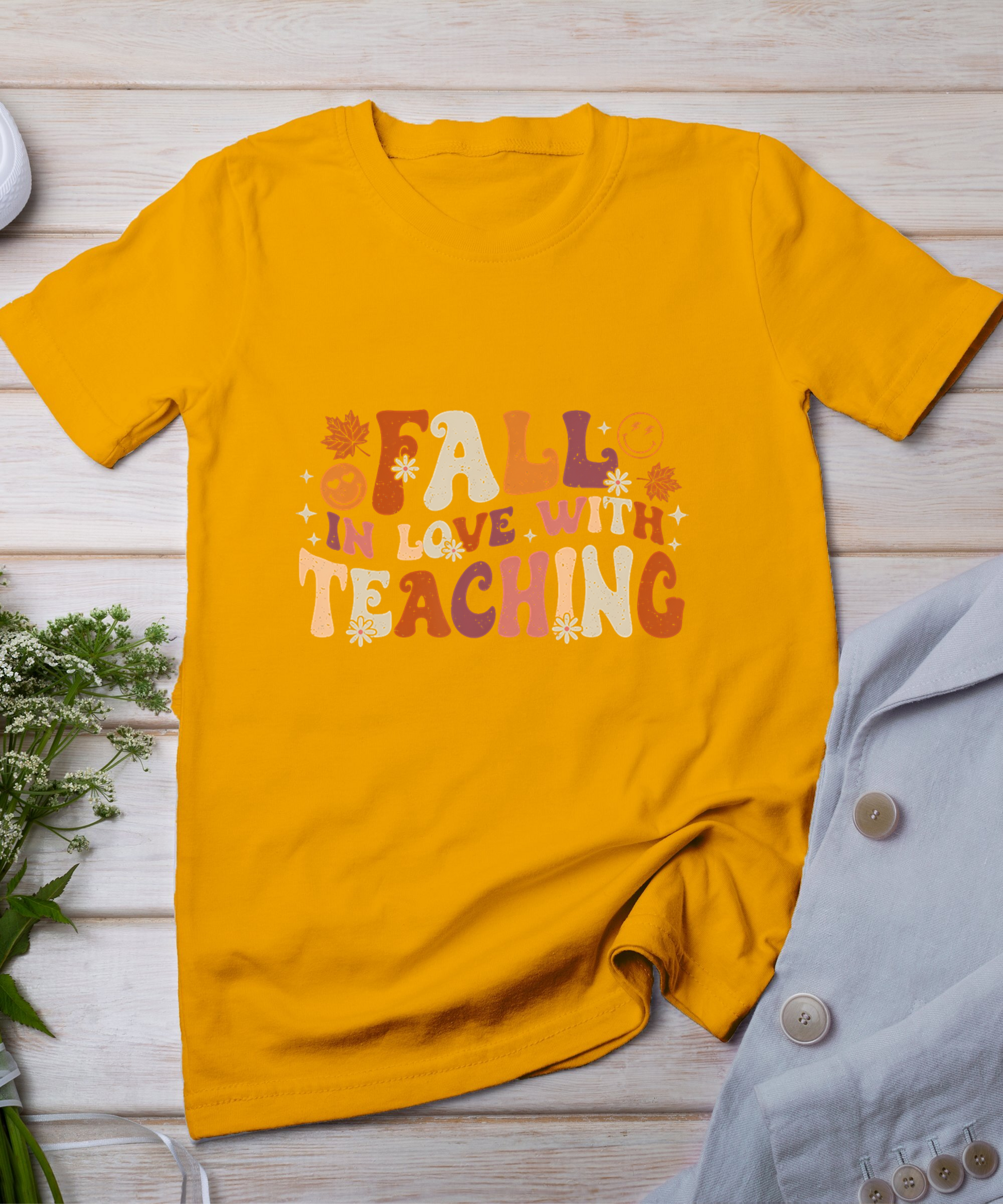 Fall In Love With Teaching Autum Thanksgiving Fall Teacher T-Shirt