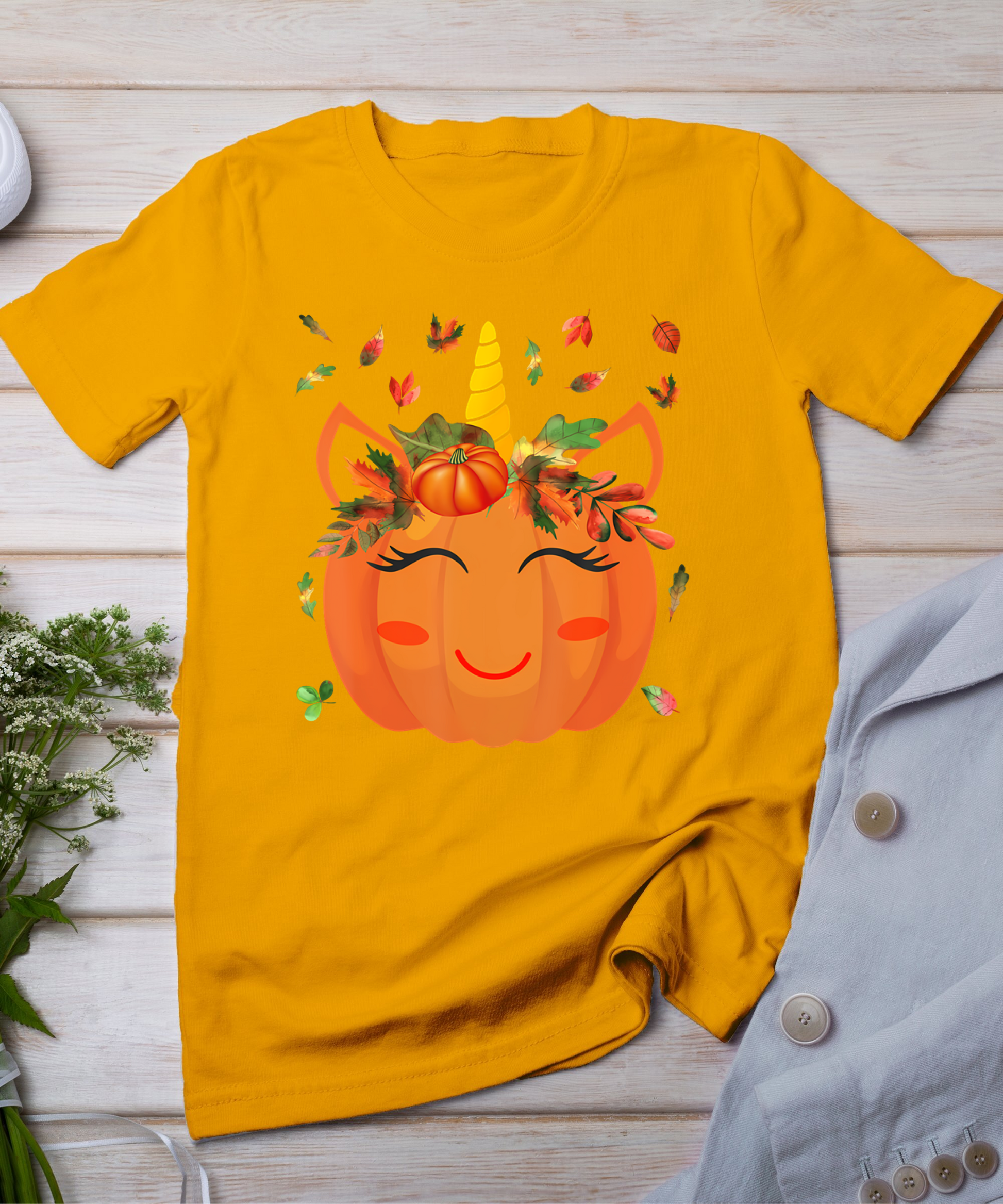 Cute Unicorn Pumpkin For Kids Halloween Thanksgiving T-Shirt